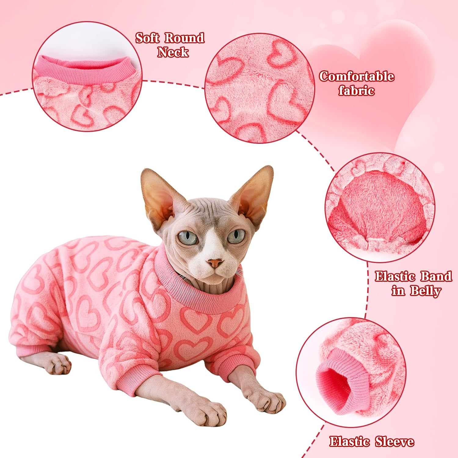 Yoolhamy Dog Pajamas for Small Dogs Cats Fleece Sweater Heart Onesie Clothes Soft Pink Pajamas Romper Four Legged Dog Sleepwear for Puppy Chihuahua Yorkie (Pink Heart, XXL image number 4