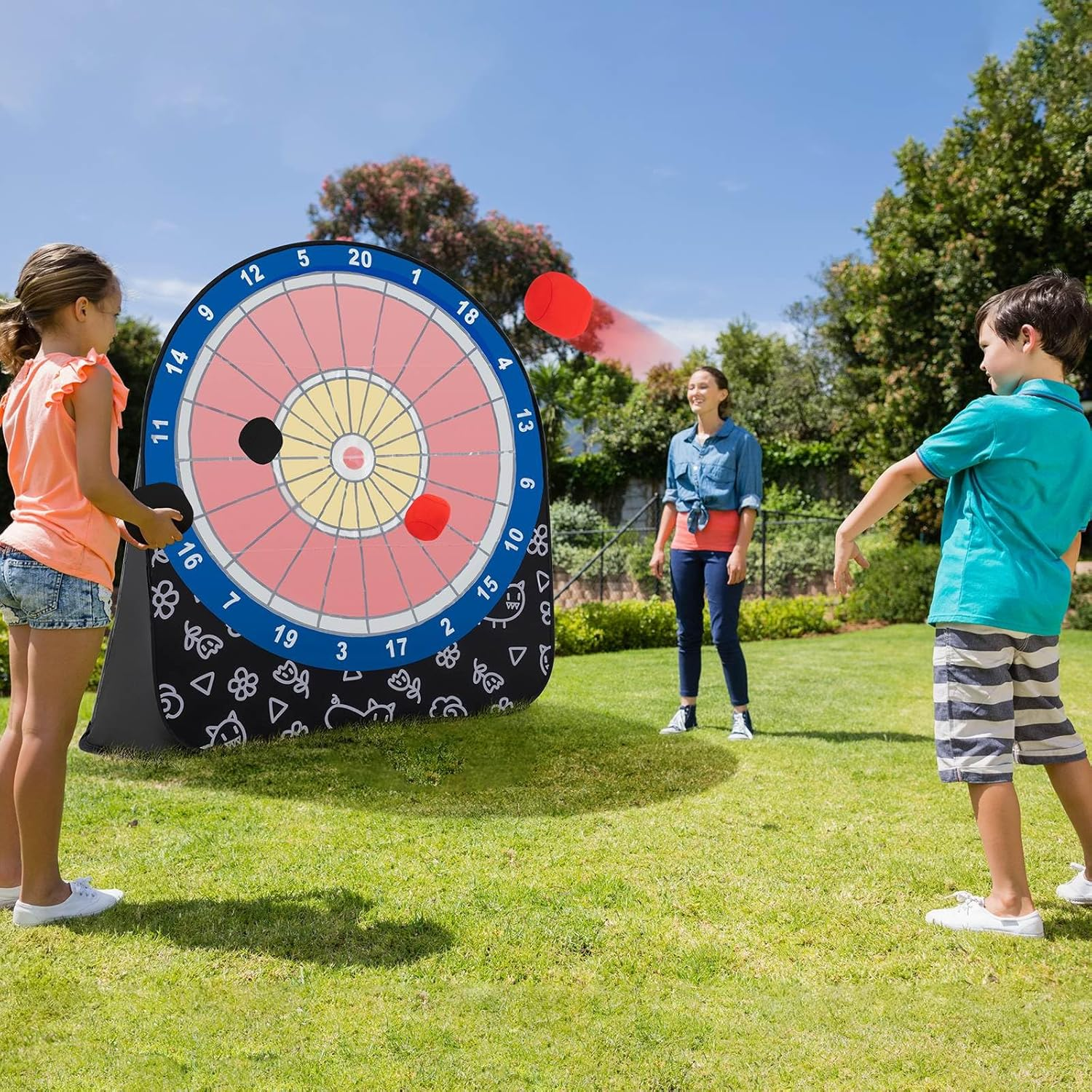 Costway Large Dart Board for Kids, Foldable & Portable Dartboard W/ 4 Kick Balls, Carrying Bag, Giant Outdoor Kick & Throw Dart Games, Soccer Target Dartboard for Family Yard Lawn image number 6
