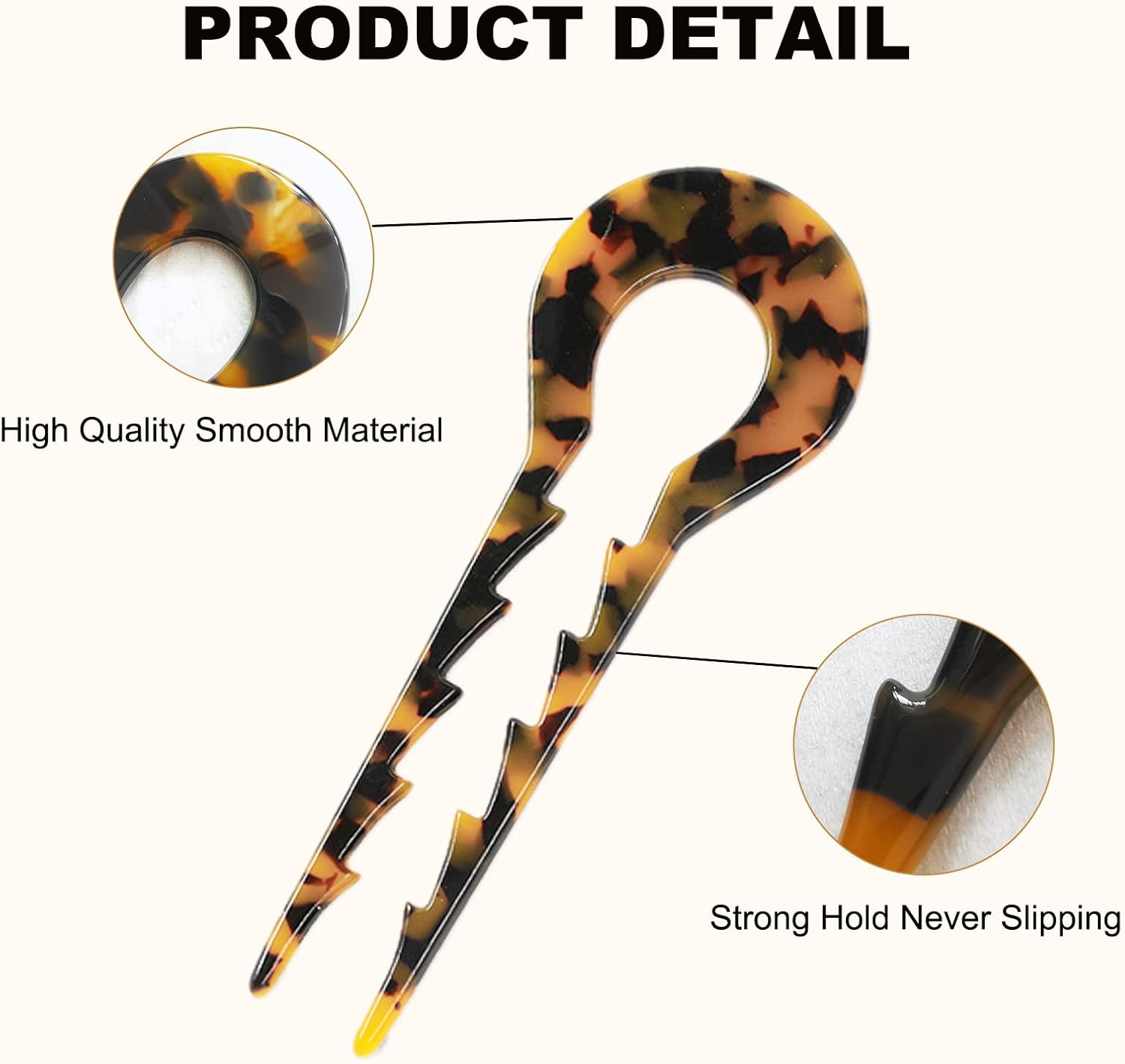 Yosaihom 3 PCS U Shaped Hair Pins, French Hair Pins Hair Forks Acetate Long 5.3Inch, 2 Prong Bun Pins, Chignon Pins Hair Stick for Women Thick Hair - Brown image number 2