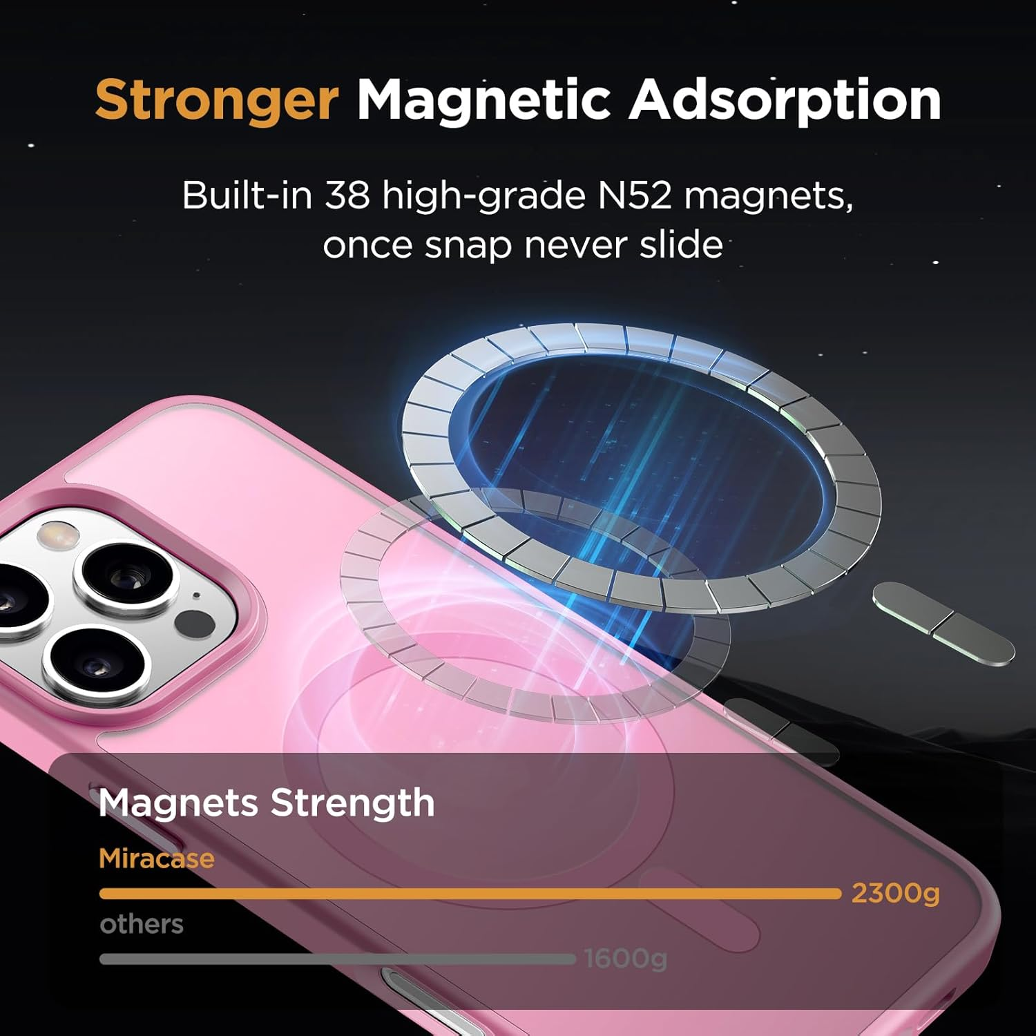 Miracase Magnetic Series for Iphone 16 Pro Max Case [With 2X Screen Protector] Military-Grade Protection, Anti-Fingerprint, Slim Phone Case for 16 Pro Max 6.9 Inch (Mes Pink) - Gray image number 7