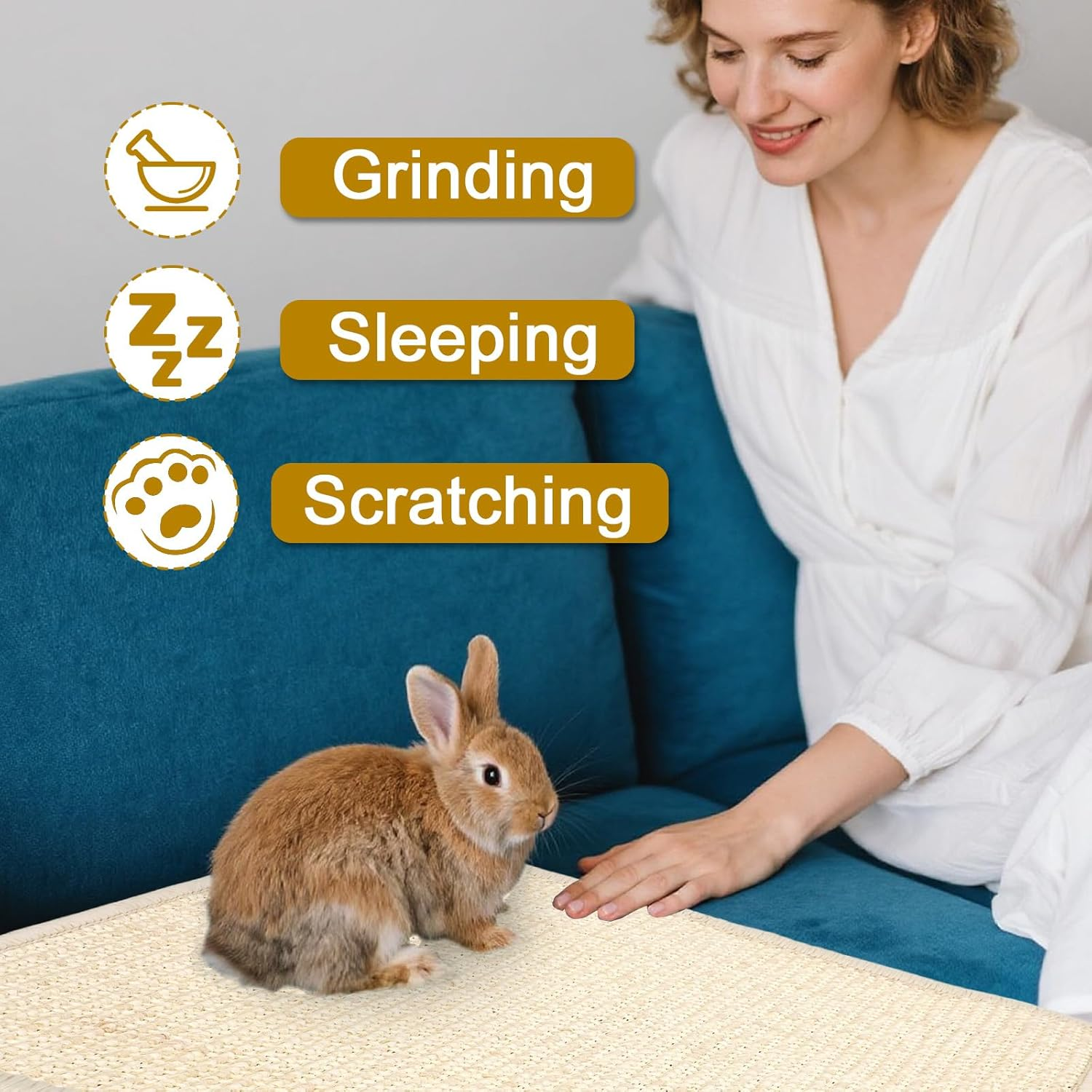 2Pcs Rabbit Scratching Pad, 40X30Cm/16X12In Sisal Bunny Scratching Mad Chew-Resistant Small Animal Bedding for Pet Chew Sleeping Nesting image number 3