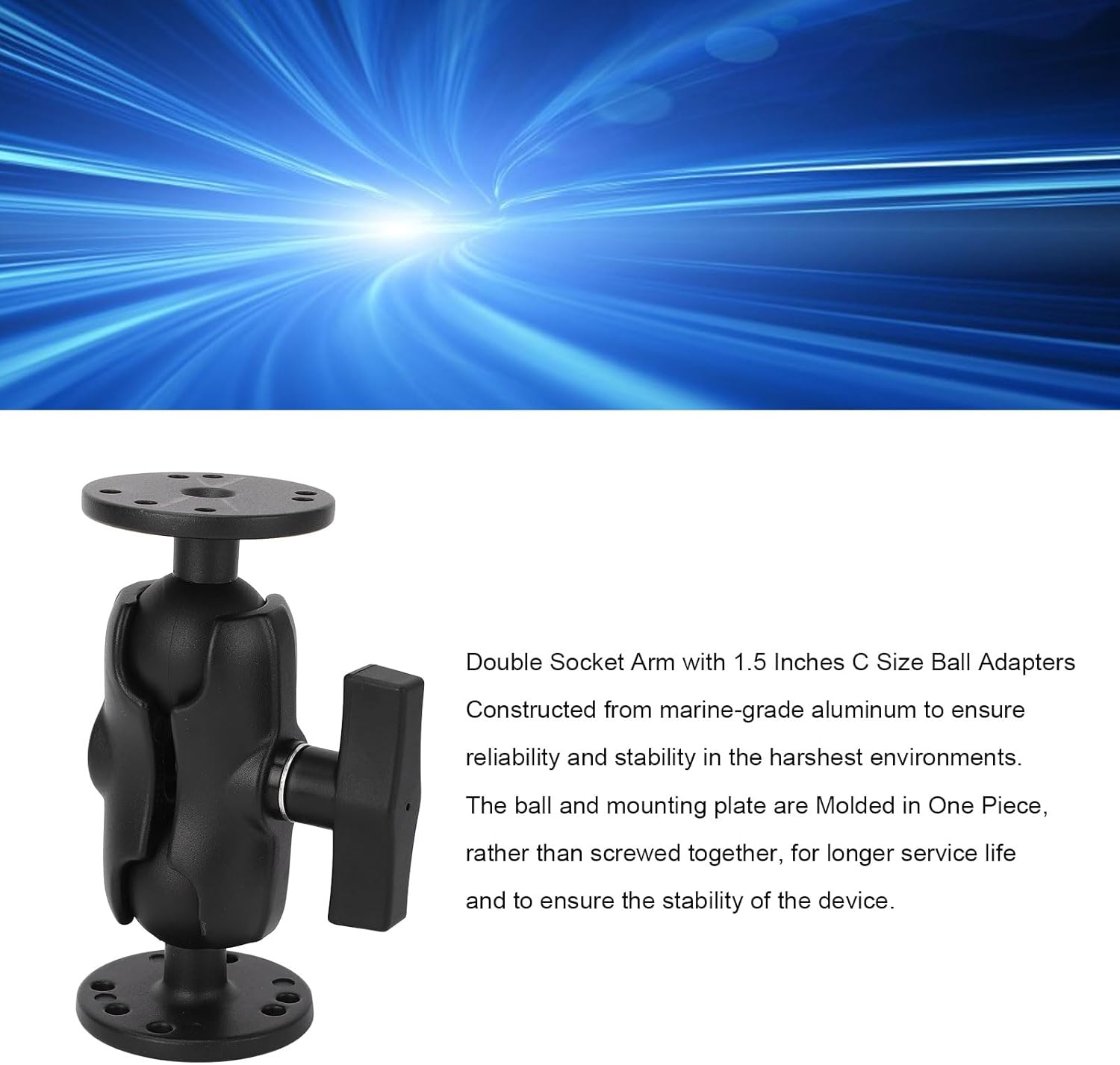 Truck Holder Mount, Aluminum 1.5 Inches Double Ball Mount with 2 round Plates, Heavy Duty Double Socket Arm with 1.5 Inches / 38Mm / C Size Ball for Drill-Down Mounting image number 3