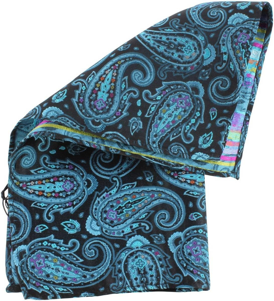 Knightsbridge Neckwear Mens Large Paisley Silk Pocket Square - Black/Turquoise image number 1