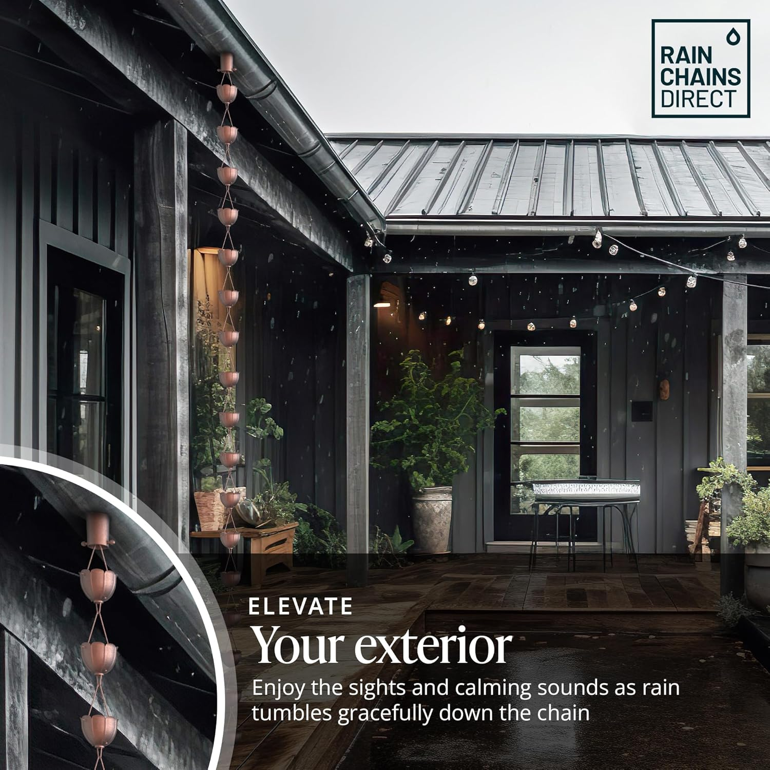 Rain Chains Direct Rain Chain - Rain Chains for Gutters - Orchid, 8.5 Feet, 100% Pure Copper, Rain Chains for Downspouts image number 6