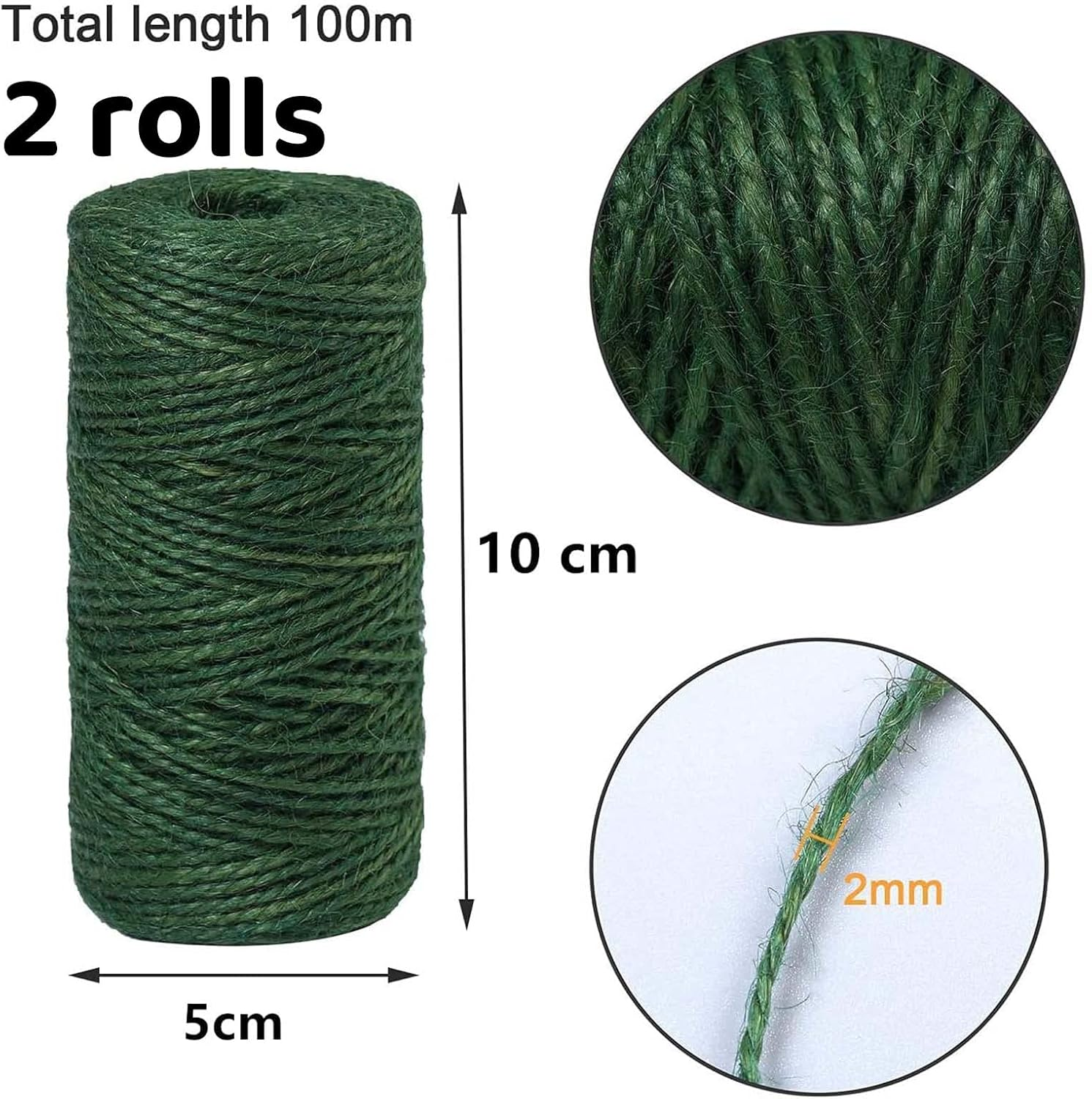 Pack of 2 Gardening Twine, 100 M X 2 MM Twine String Garden String Color Packaging Rope Gift Rope Craft String for DIY Handicraft Decoration Binding(Green)