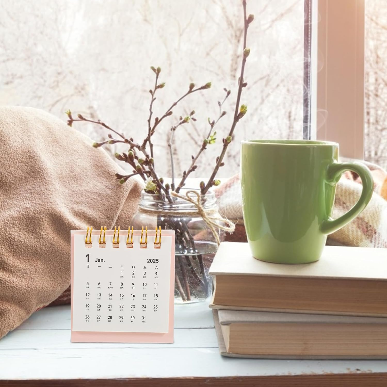 SHINEOFI Mini Desk Calendar 2025, Small Desktop Calendar Mini Daily Schedule Paper Flip Calendar Twin-Wire Binding for Home Office School Pink - Black image number 2