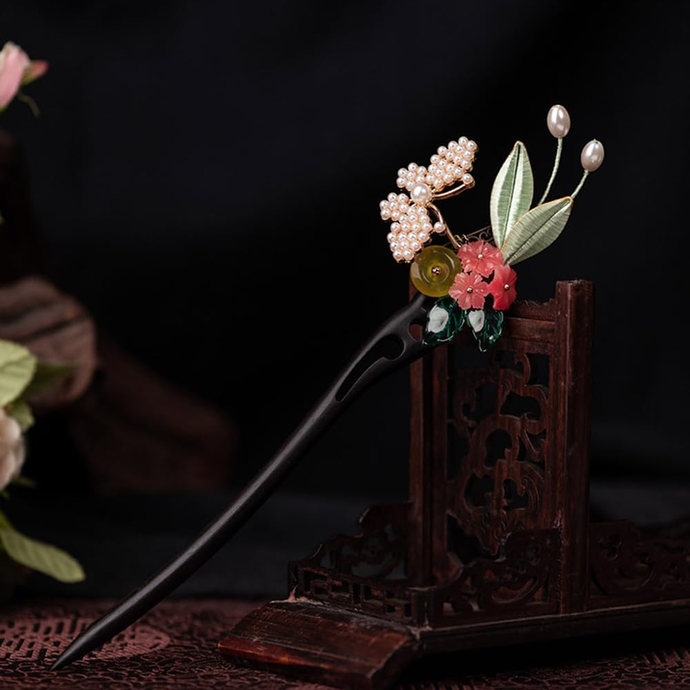 Hair Chopsticks for Women，Wooden Chinese Hair Sticks with Stone，Ebony Hair Accessories，Handmade (I) - 5Pcs Set image number 3