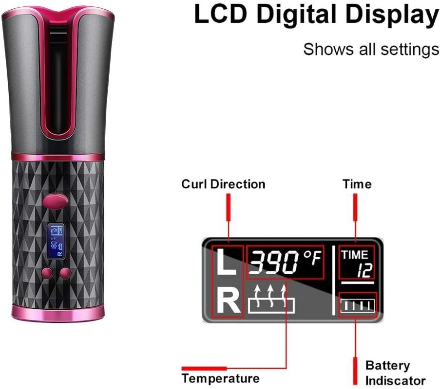 Elikliv Wireless Hair Curler Automatic Curling Iron Ceramic Rotating Cordless USB Rechargeable Timer LCD Digital Hair Curler Irons image number 5