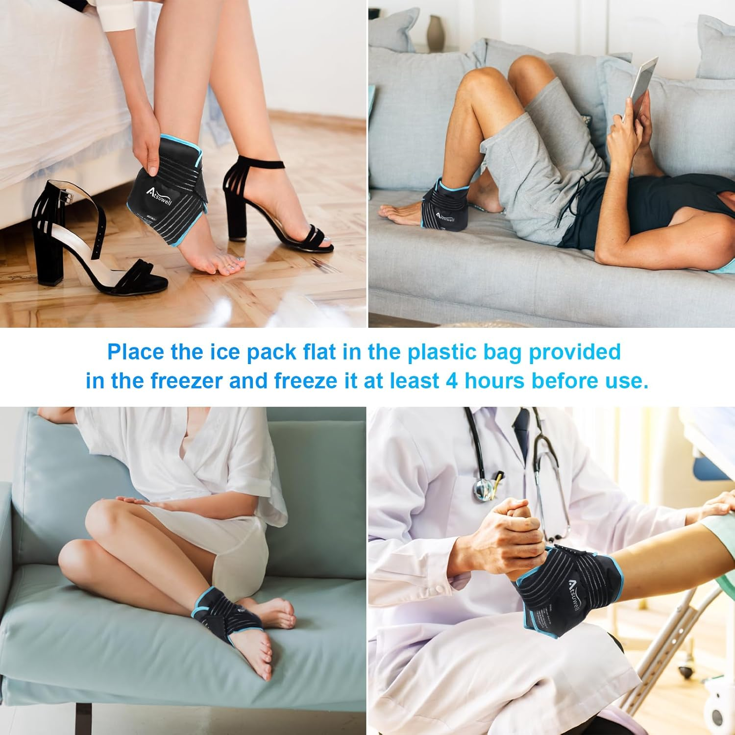 Atsuwell Ankle Ice Pack Wrap, Reusable Gel Ice Pack for Foot Ankle Heel, Cold Compress Therapy for Pain Relief, Injuries, Achilles Tendonitis, Swelling, Sprained Ankles and Heels image number 1