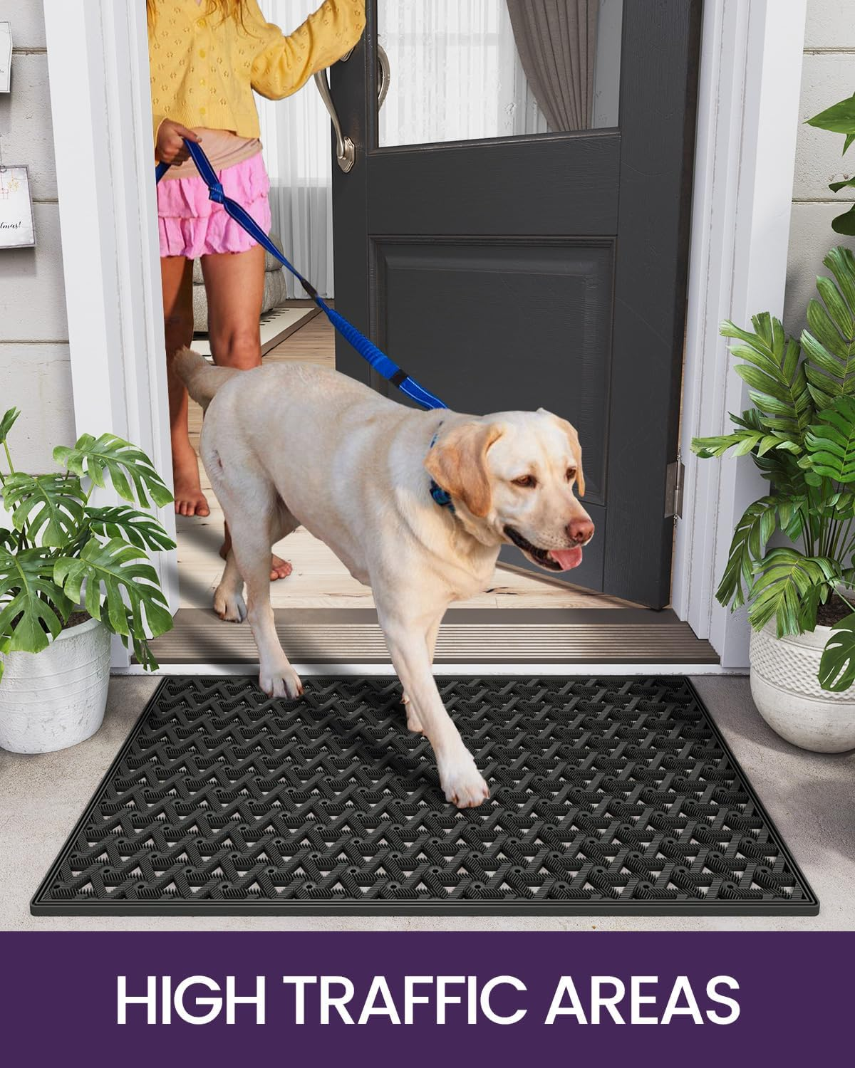 DEXI Front Door Mats for Entryway, Low Profile Non Slip Doormat Outside, All Weather Dirt Trapping Waterproof Welcome Entrance Mat, 61 X 91Cm,Black image number 5