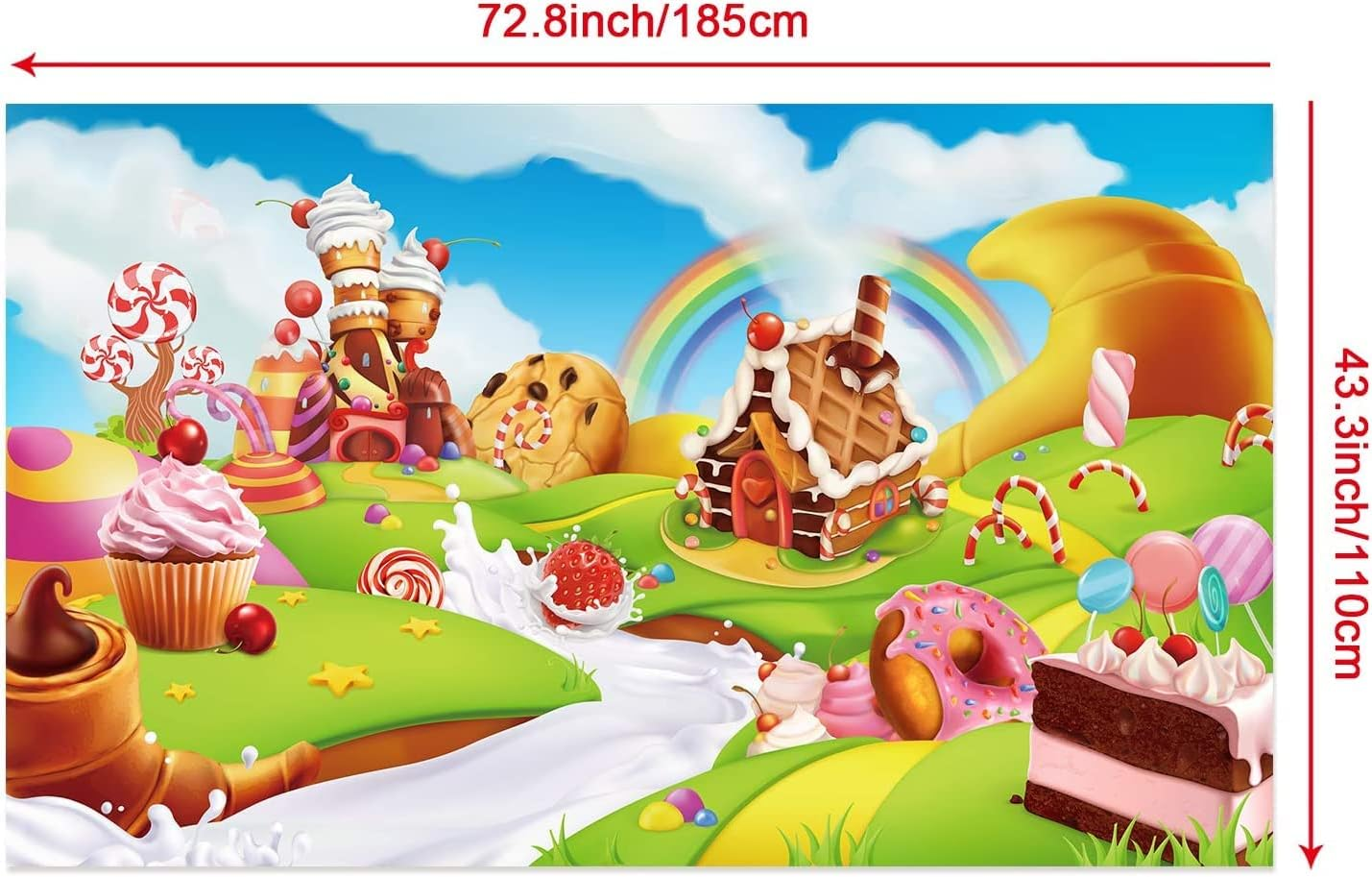 Candy Land Party Decoration Supplies, Extra Large Fabric Sweet Cartoon Background for Baby Shower Birthday Decoration, Lollipop Backdrop Candy House Banner Rainbow Baby Photography Background image number 6