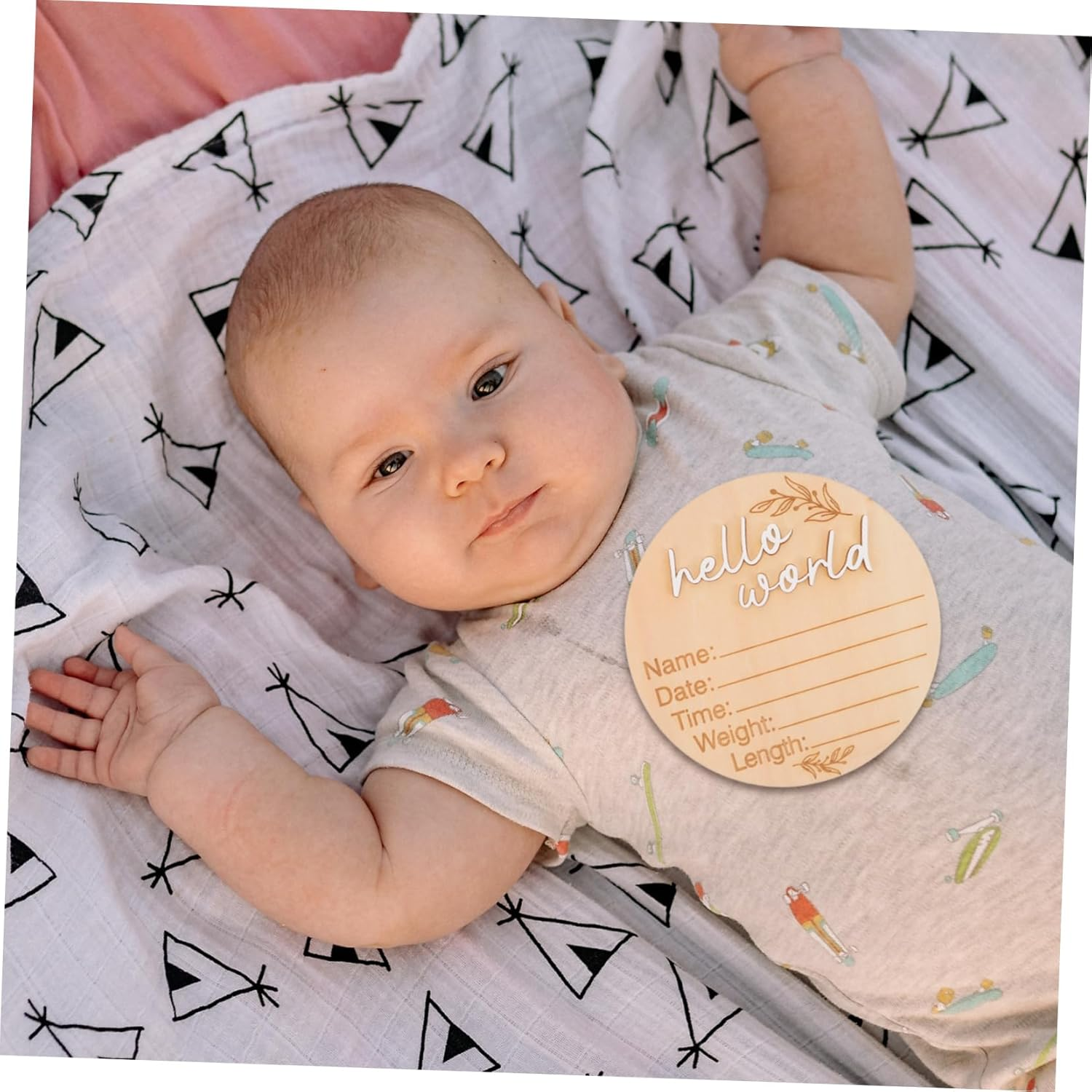 2Pcs Natural Wood Birth Announcement Sign Nursery Newborn Name Plaques with Birth Details Decorative Photo Props for Newborns Showers and Gifts image number 4