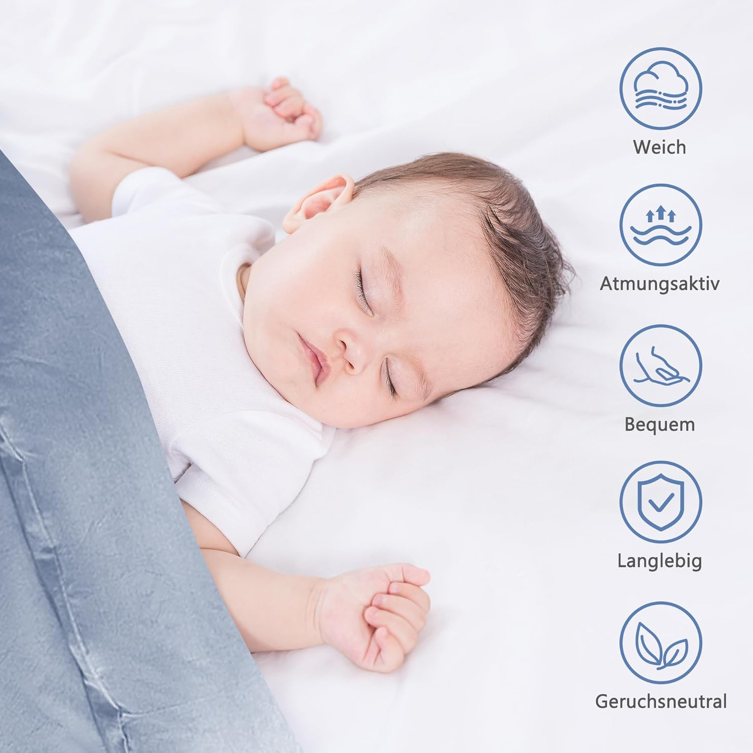 Atsense Bed Linen 135 X 200 Cm Cotton 4-Piece Bedding Sets Sky Blue &Ouml;kotex Certified with Linen-Like Handle, Breathable, 2 Duvet Covers and 2 Pillowcases 80 X 80 Cm image number 2