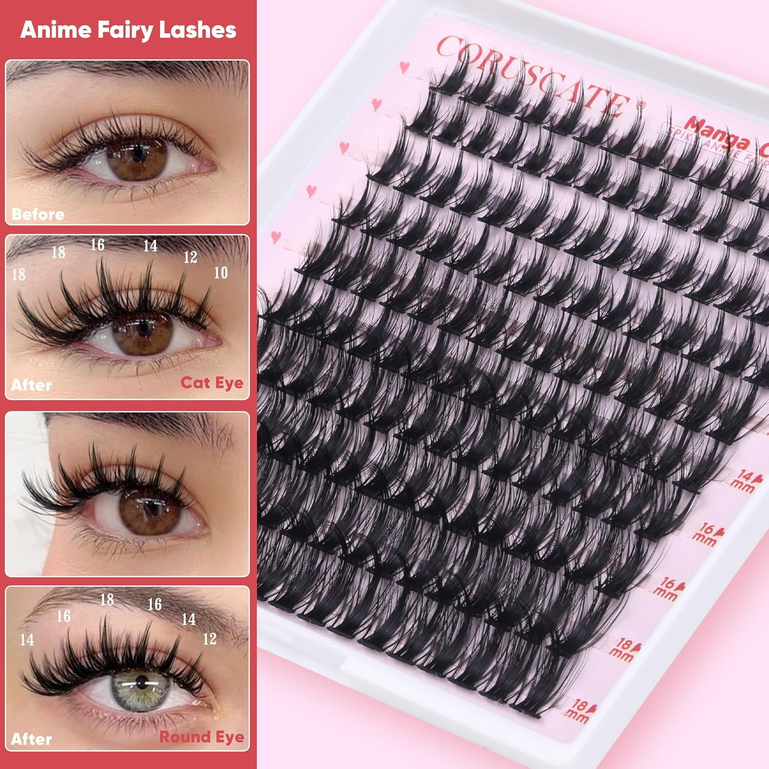 CORUSCATE Manga Cluster Lashes Fairy Wispy Individual Eyelashes Anime Lashes Individual Cluster Natural Lash Clusters Asian Style Manhua Eyelash Clusters 10-18 MM DIY Wet Look Lash Extension image number 5