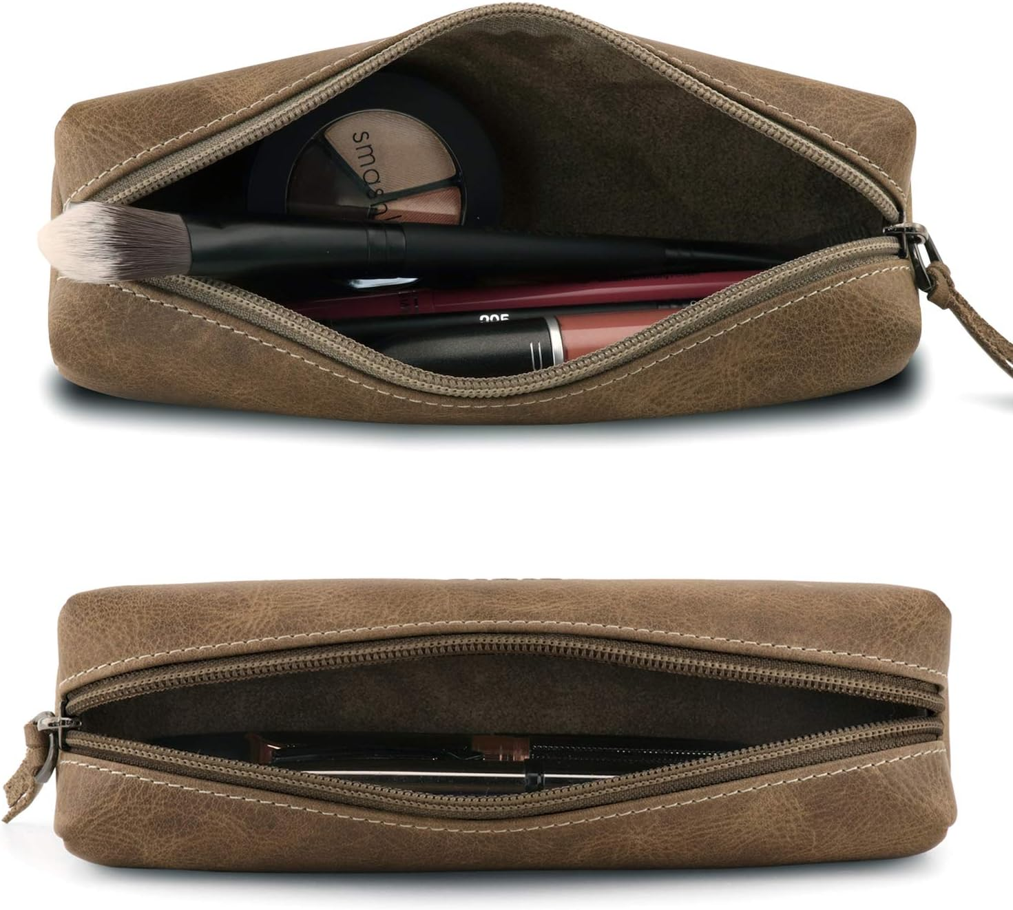 Otto Angelino Genuine Leather Zipper Pen, Pencil & Cosmetic Case(Mink)