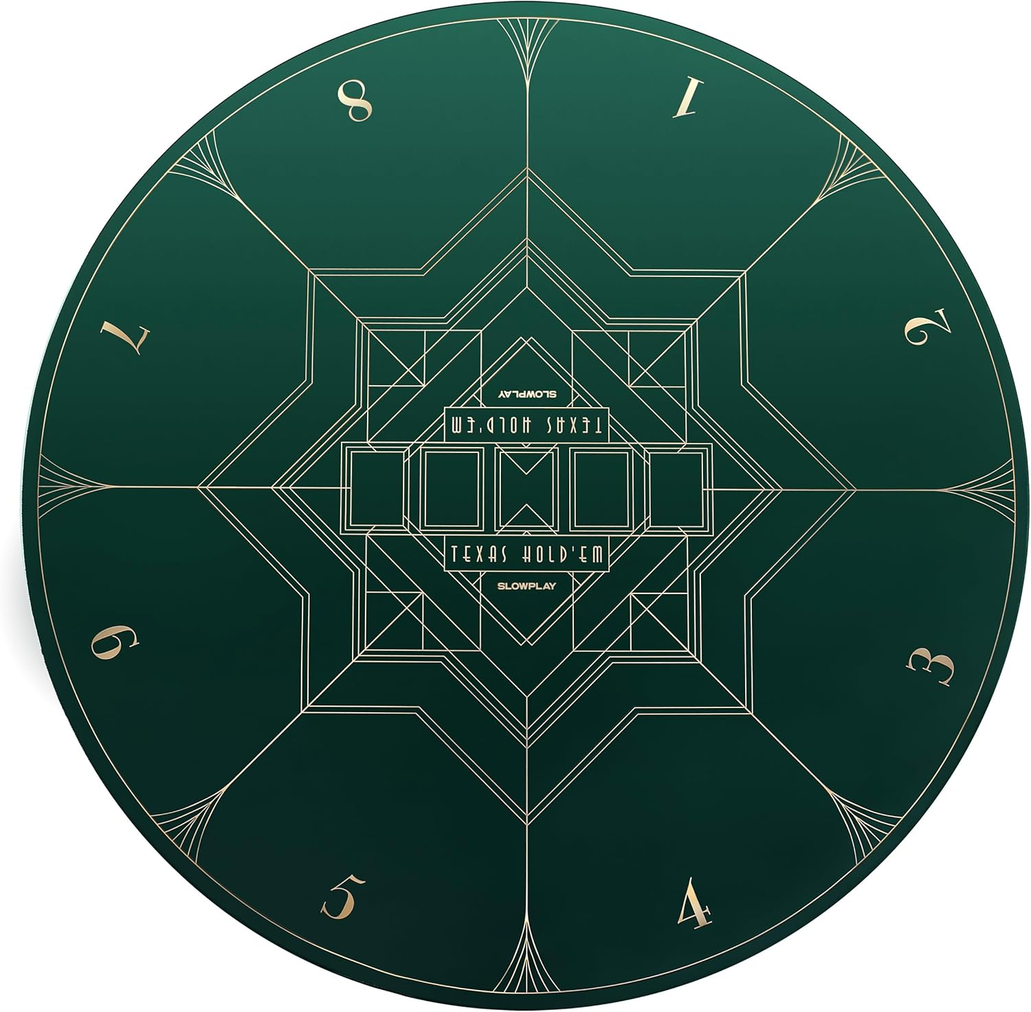 SLOWPLAY Nash 120Cm round Poker Mat for Texas Holdem | Portable Poker Table Top with Art Deco Layout Print,Hemmed Edges,Green Smooth Surface, Carrying Tube for Card Games Everywhere