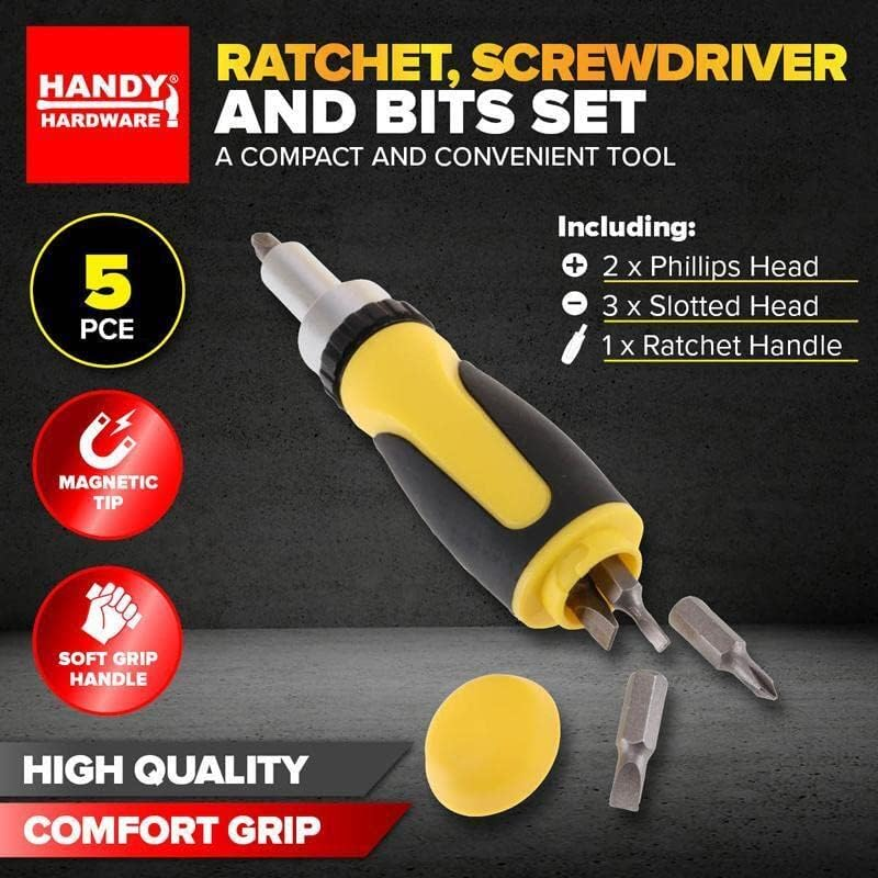 Ratchet Screwdriver & Bits Set Magnetic Tip Internal Storage