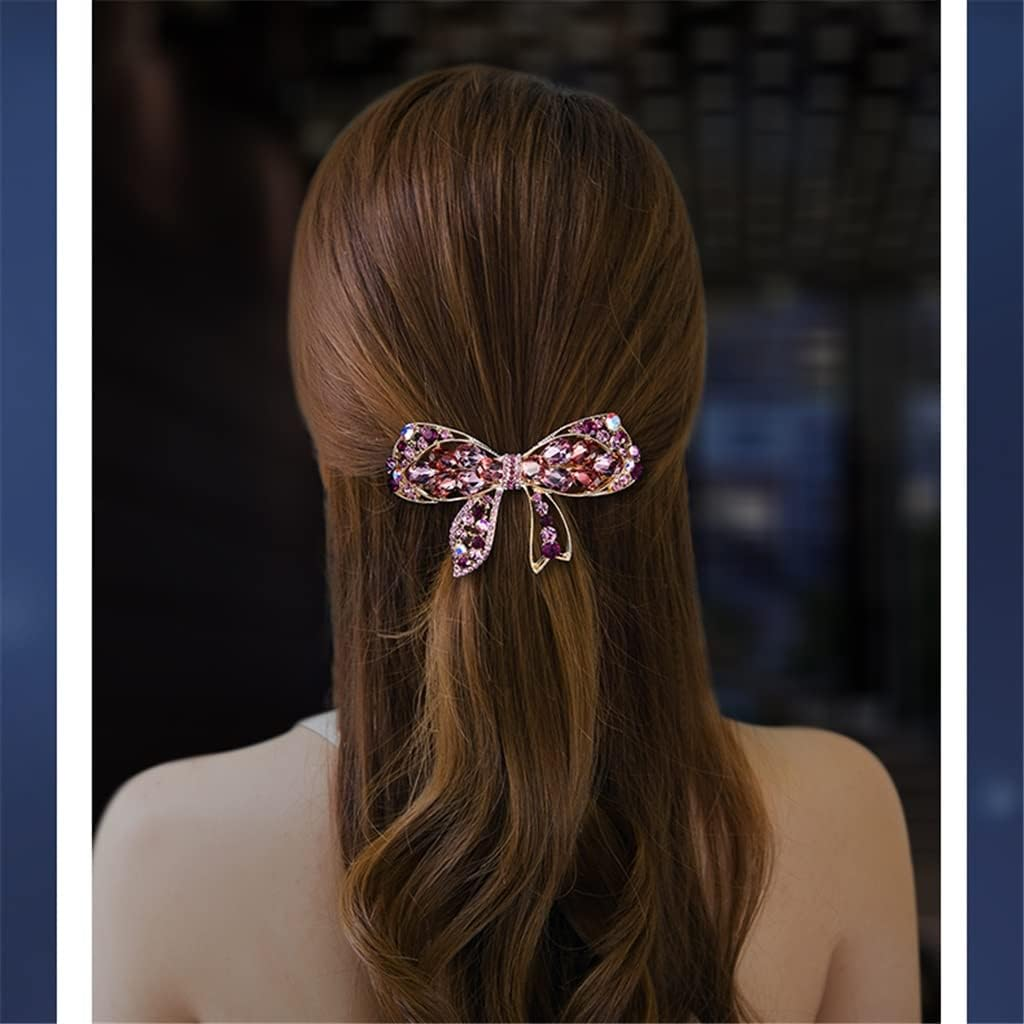 Rhinestone Hairpin,Crystal Barrette,Curl Hair Clip,Bow Hairpin One Word Clip Headdress Hair Accessories Hairpin Female Back Head Top Clip (Color : B, Size : 8.5 * 5.1Cm) image number 3