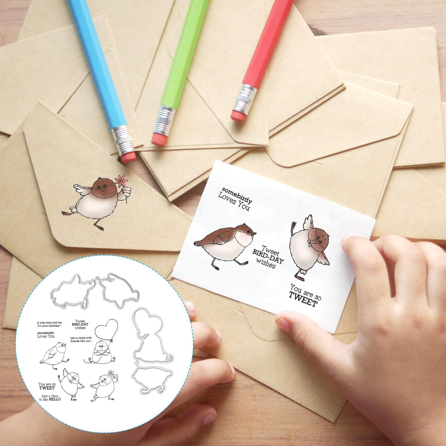 Stamps and Dies for Card Making, Metal Animal Cutting Die Stamp with Heart Funny Birds Stamps and Dies with Silicone Stamp for Paper Albums DIY Arts Crafts image number 6