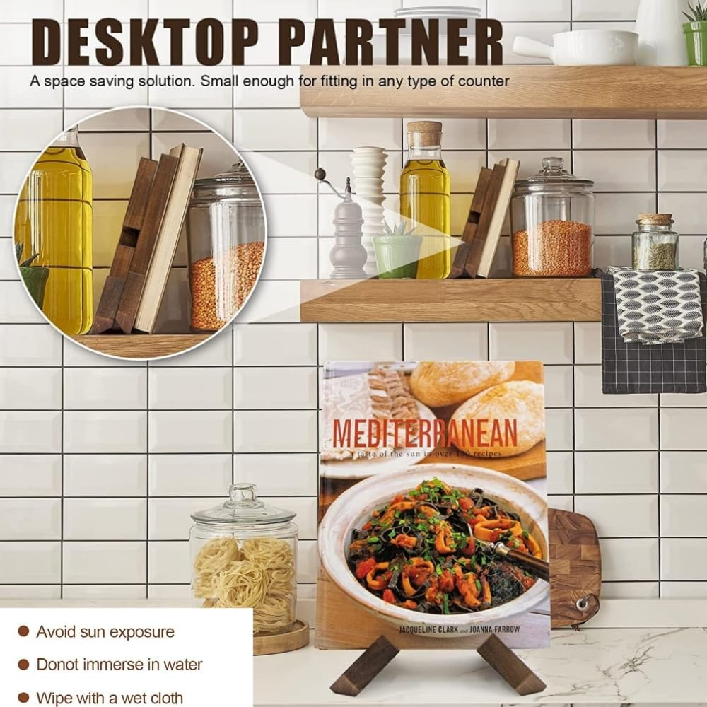 2Pcs 6.5Inch Handmade Wooden Cookbook Holder, Plate Display Stand, Wooden Picture Frame Stand, Modern and Traditional Kitchen Stand for Book, Craft Objects, House, Table Top Decorative Easels Display
