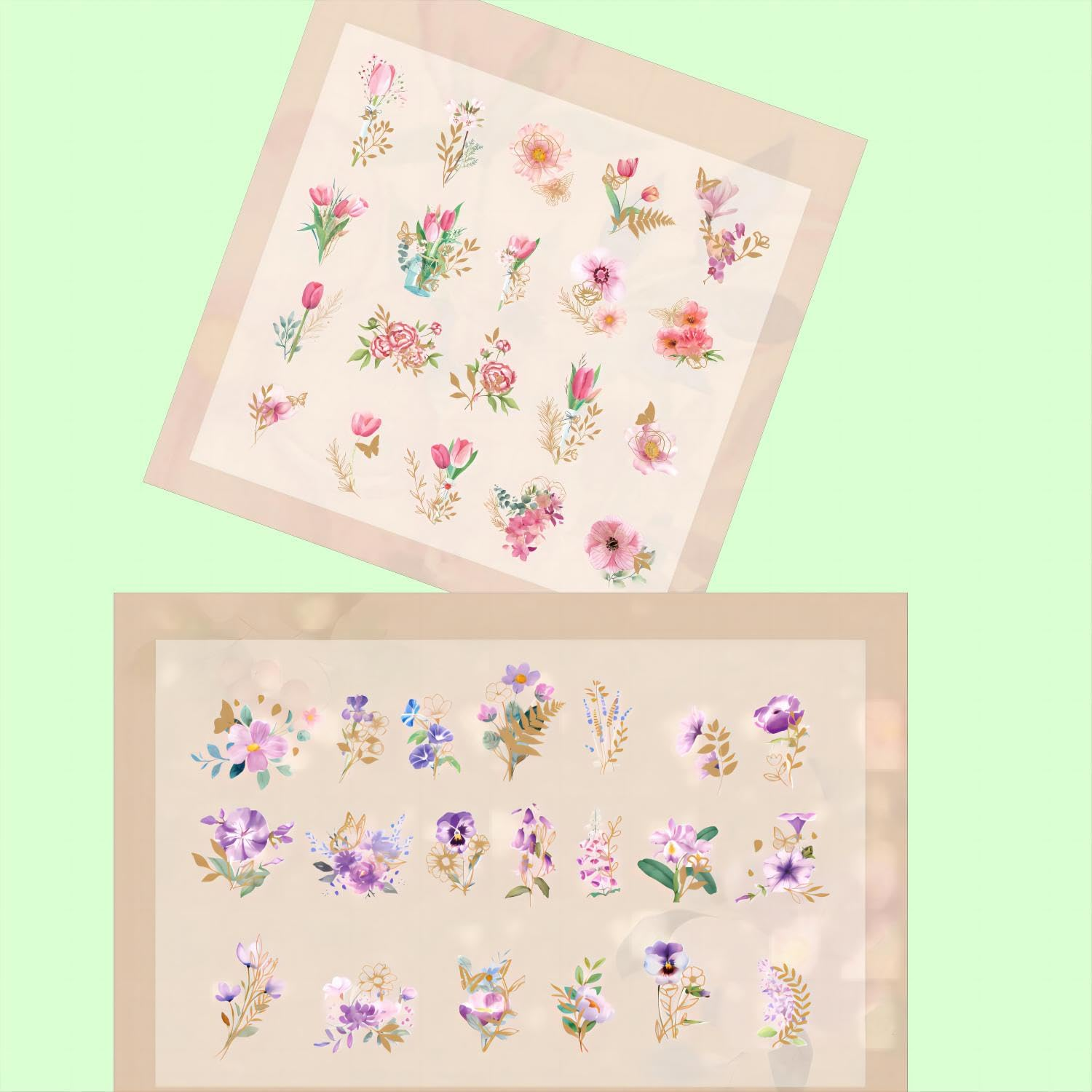 Lehuan 320PCS/ 8Pack Retro Pretty Floral Stickers, Self-Adhesive Nature Themes Plants Flowers Stickers for Scrapbooking, Arts, DIY Craft, Journal, Album, Card Making, Water Bottle Laptop Decorative