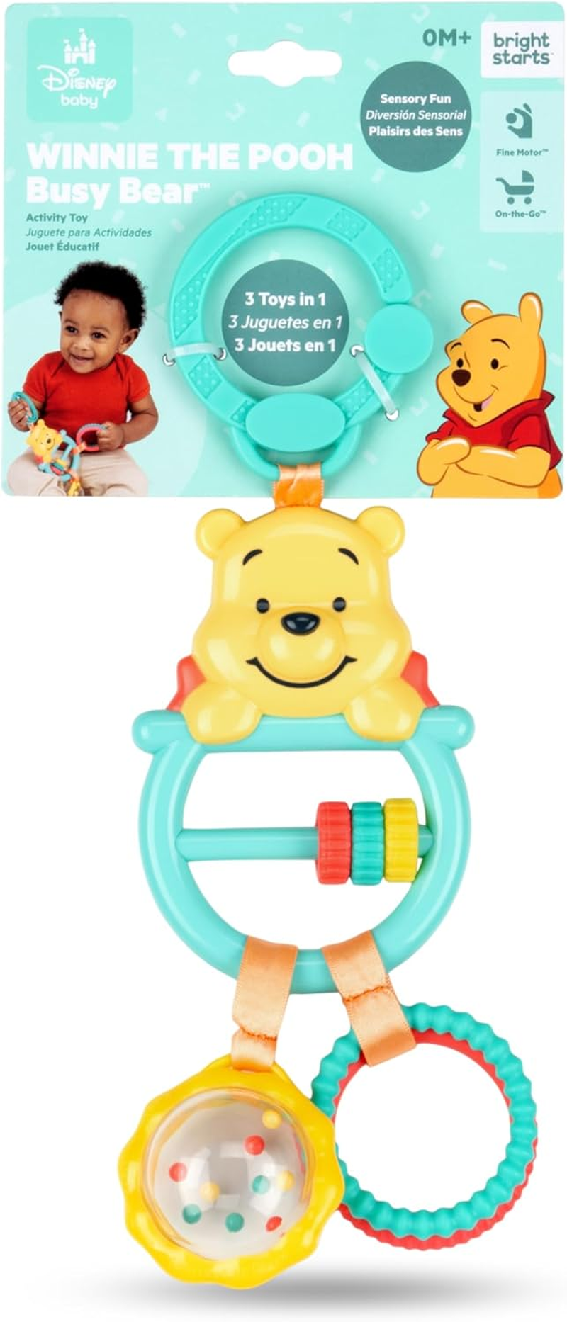 Disney Baby Winnie the Pooh Busy Bear Activity Toy by Bright Starts, Unisex Stroller Toy, Newborns & Up