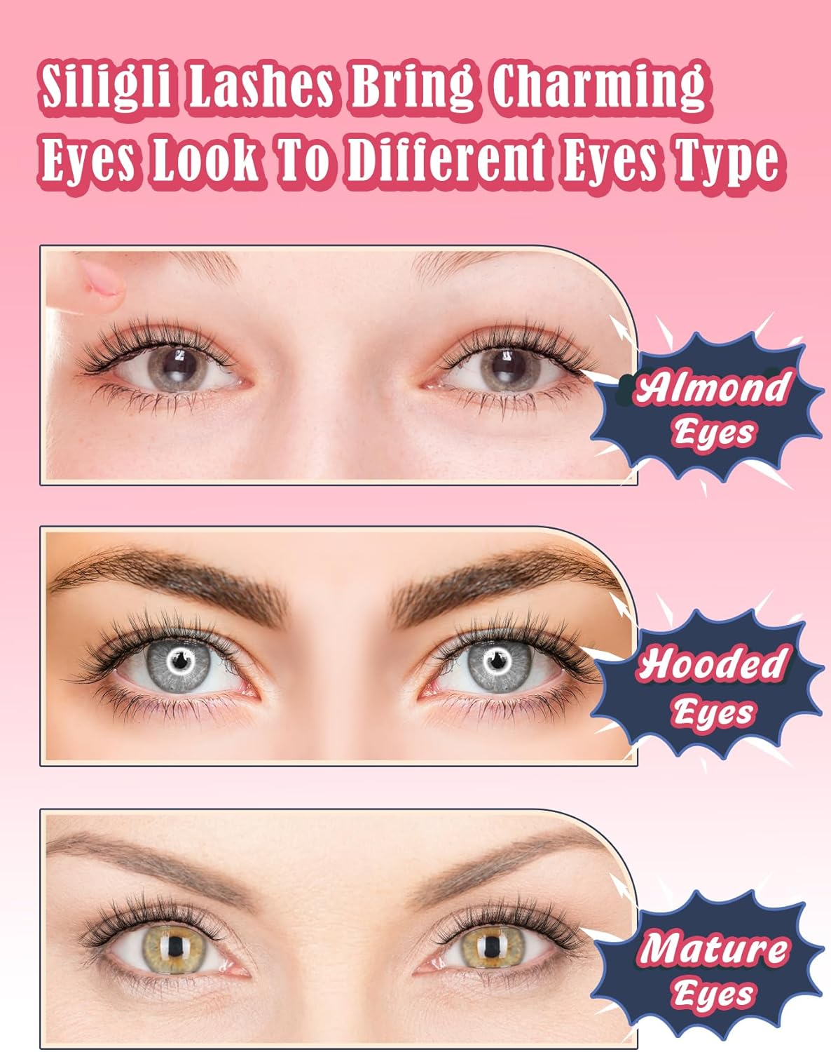 Siligli Natural Cat Eye Eyelashes, Artificial Eyelashes, Fine Eyelashes, Fluffy Eyelashes, Pack C Curl Eyelashes, Soft Artificial Eyelashes, 12 Mm, Short Eyelashes, Siligli 7 Pairs image number 2