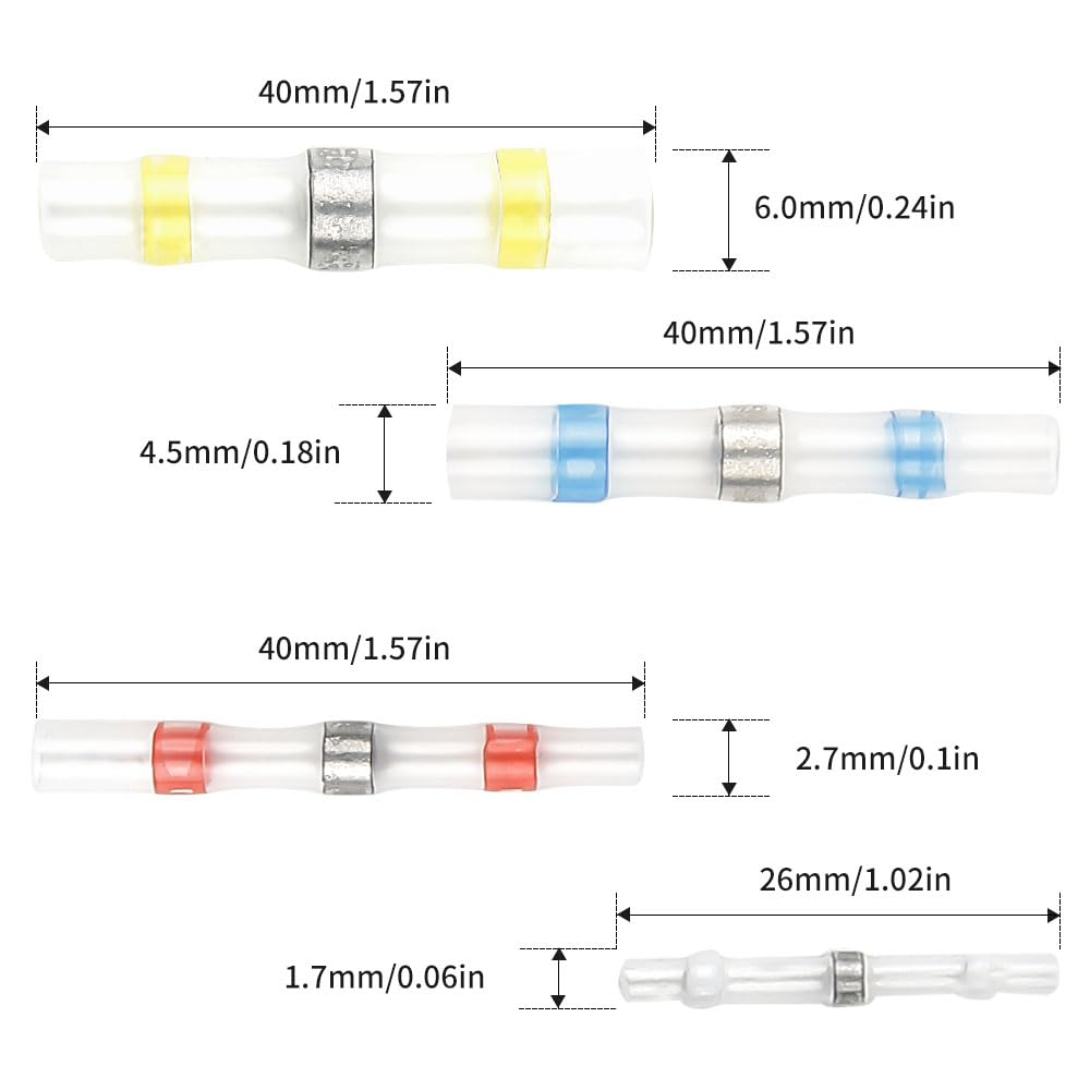 Aikoolwer 100 Pcs Solder Seal Heat Shrink Butt Connectors Waterproof Wire Kit Electrical Terminals Solderless Insulated Wire Splice Cable Marine Automotive Boat Truck image number 4