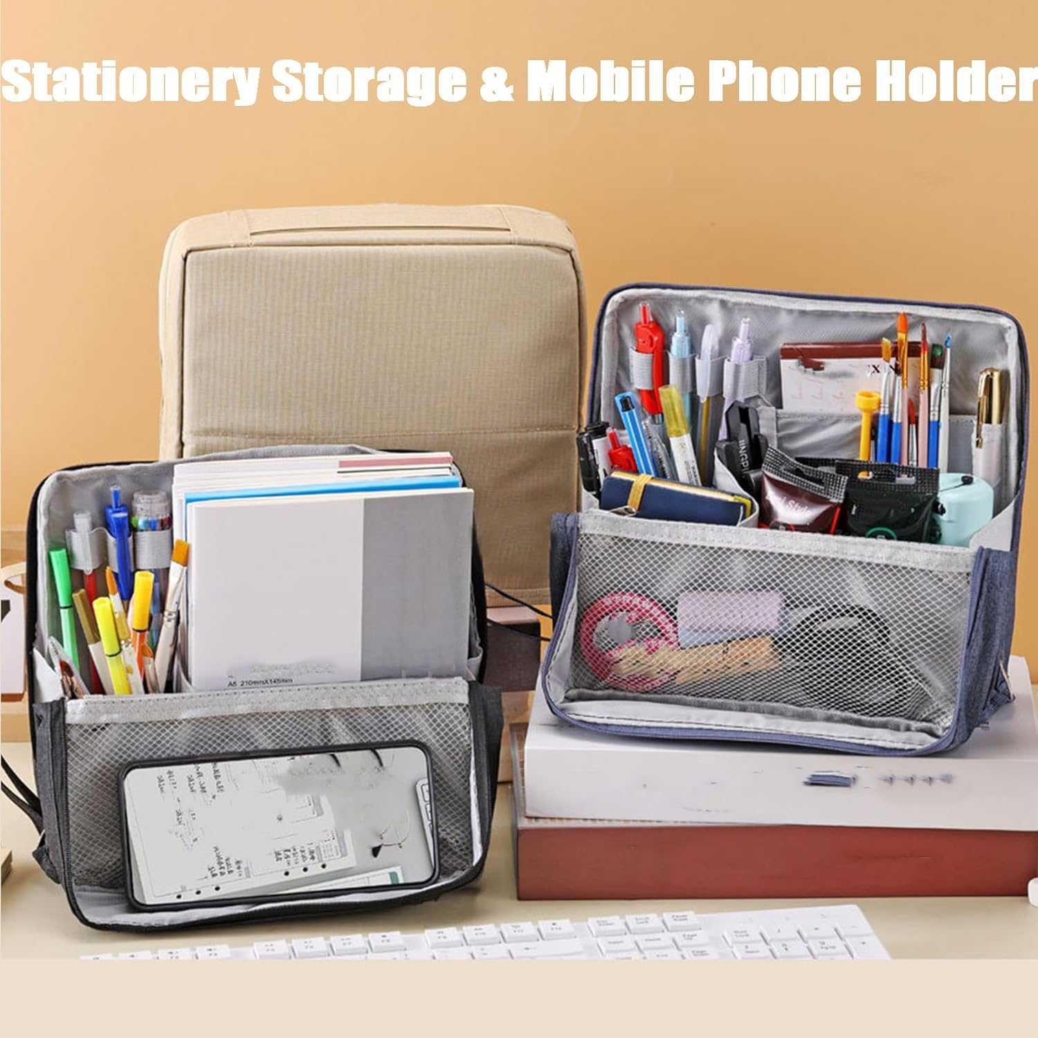 Standing Makeup Bag Portable, Large Capacity, Multi-Purpose Large Capacity Oxford Cloth Stand up Makeup Bag, Doresty Standing Waterproof Toiletry Bag with Compartments (Black) - Blue image number 2