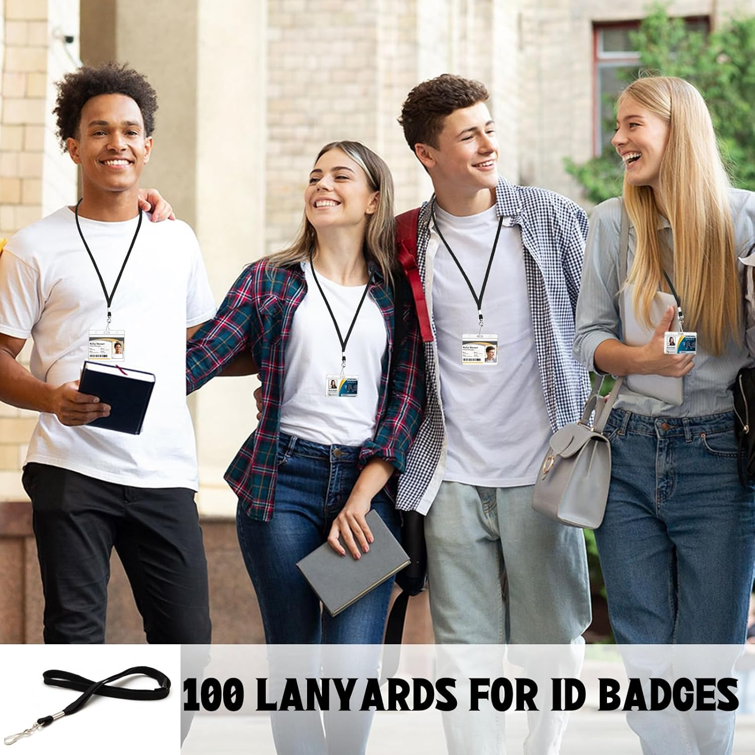 Lainballow 100 Pcs Breakaway Lanyards for ID Badges, Black Cotton Rope Classic Style with J-Hook, Flat Lanyards for ID Badges, Breakaway Badge Lanyard for Company Factory Campus Business image number 5