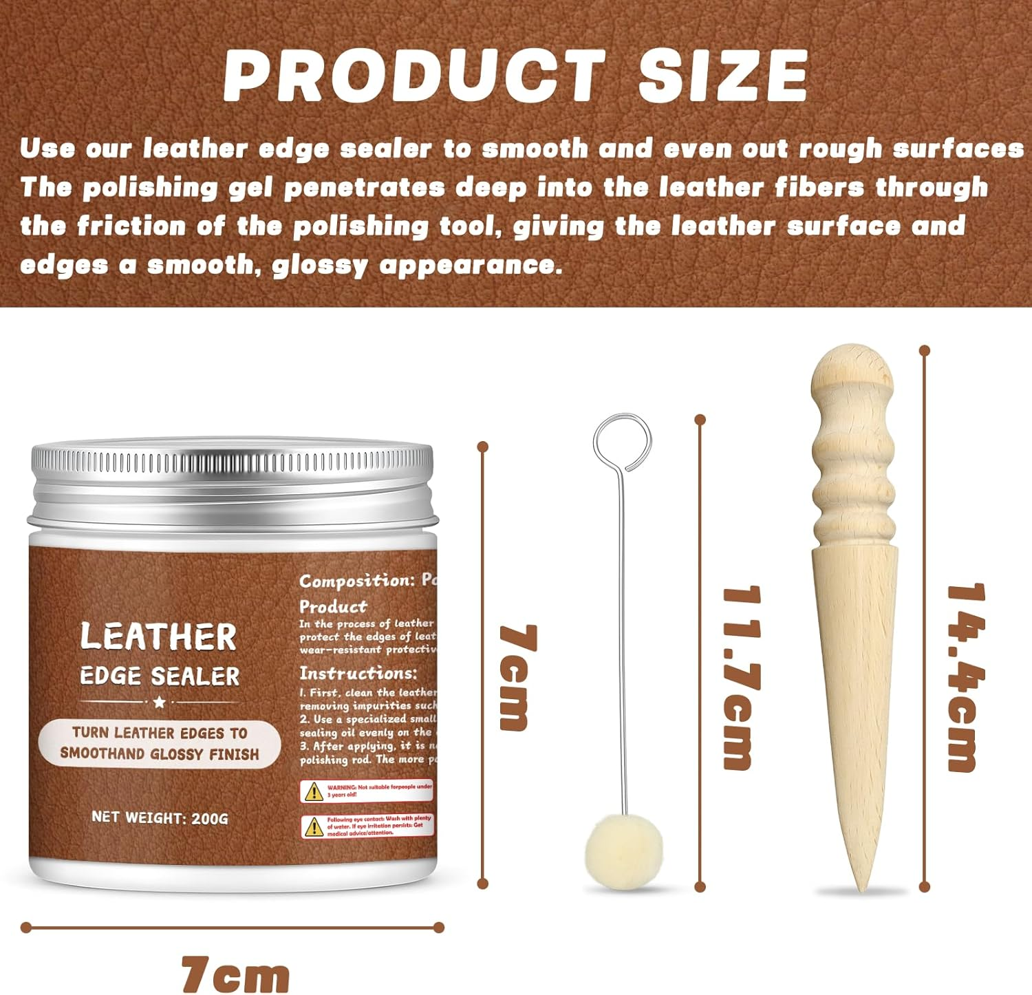 200G Leather Edge Sealer Kit, Leather Burnishing Gum for Smooth Glossy Edges, Increases Wear Resistance and Protective Effect, Suitable for Bags, Wallets, Accessories and Other Handicrafts image number 5