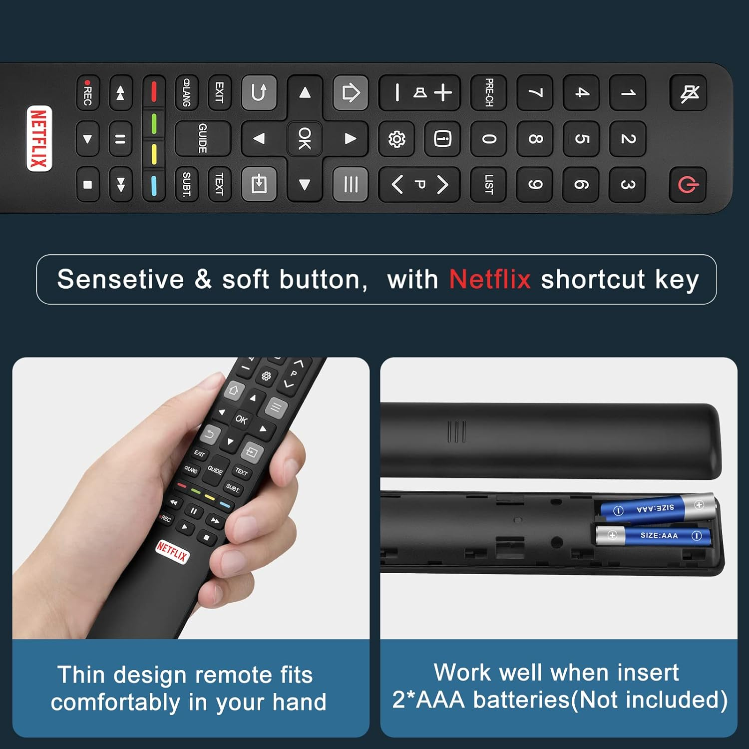 Universal Remote Control RC802N for TCL FFALCON LED 4K UHD HDR Smart Android Tvs, Replacement Remote with Netflix Shortcut Key