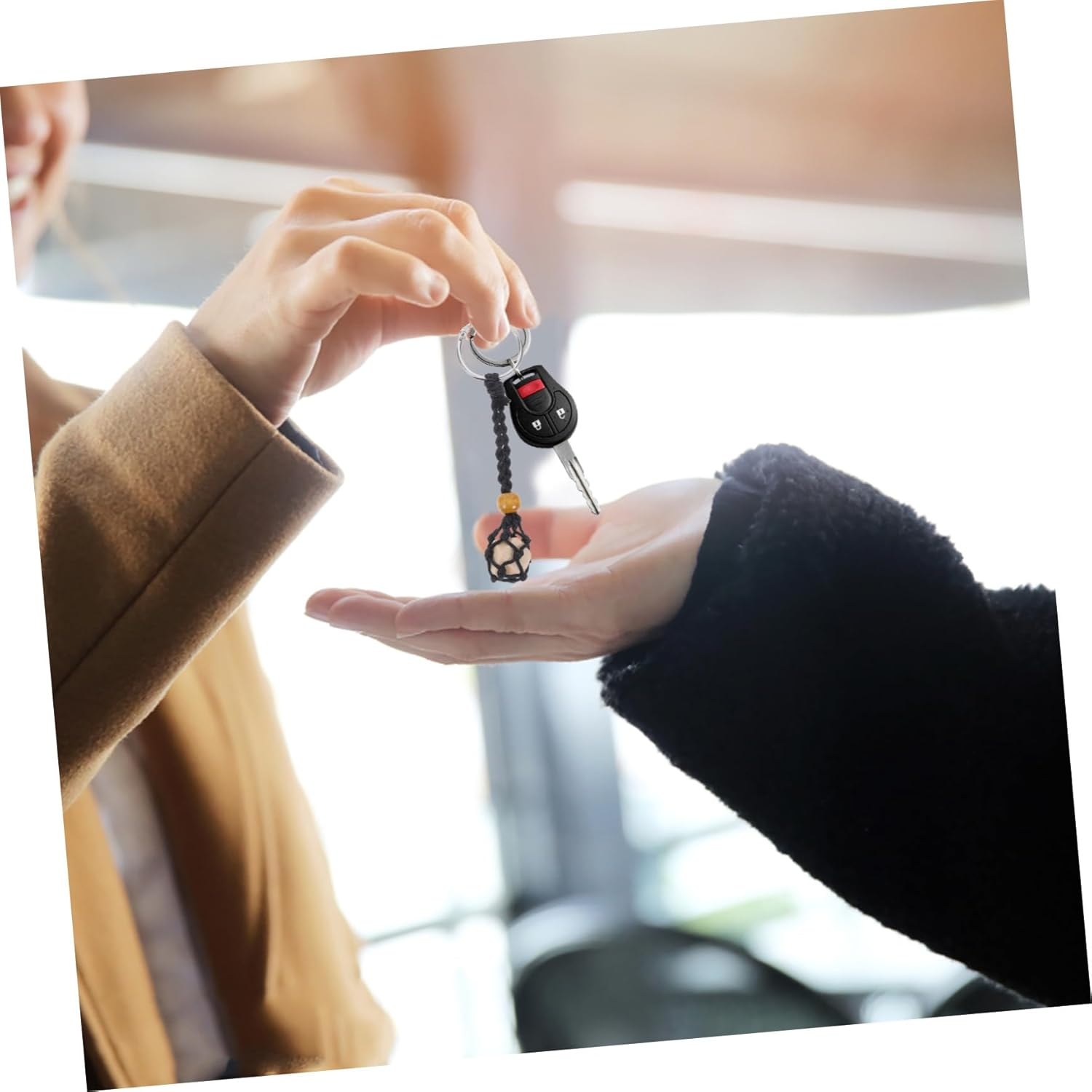 Homoyoyo 2Pcs Handmade Adjustable Net Pocket Keychain for Womens Keychain Crystal Holder Unique Pendant for Bag Car Decoration image number 5