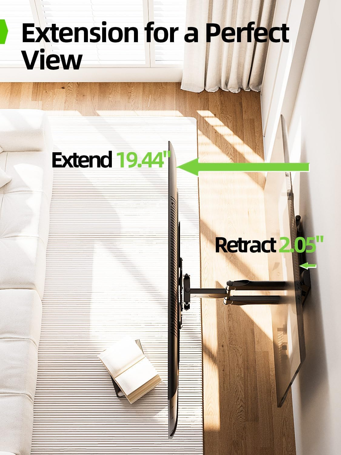 USX MOUNT Full Motion TV Wall Mount for 26-60 Inch TV up to 77 Lbs, 19.44 Inch Long Arm TV Wall Bracket, Sinlge Stud Articulating TV Mount, Smooth Swivel and Extension, Max VESA 400X400 Mm image number 5