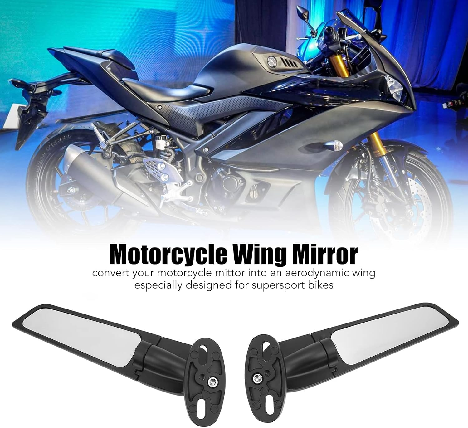 2PCS Motorcycle Rear View Side Mirror, Rotating Wind Wing Adjustable Motorcycle Rearview Mirrors with Installation Accessories, Aluminium Wind Wing for Yamaha R3 V3 R15 R25 R1 R1S image number 4