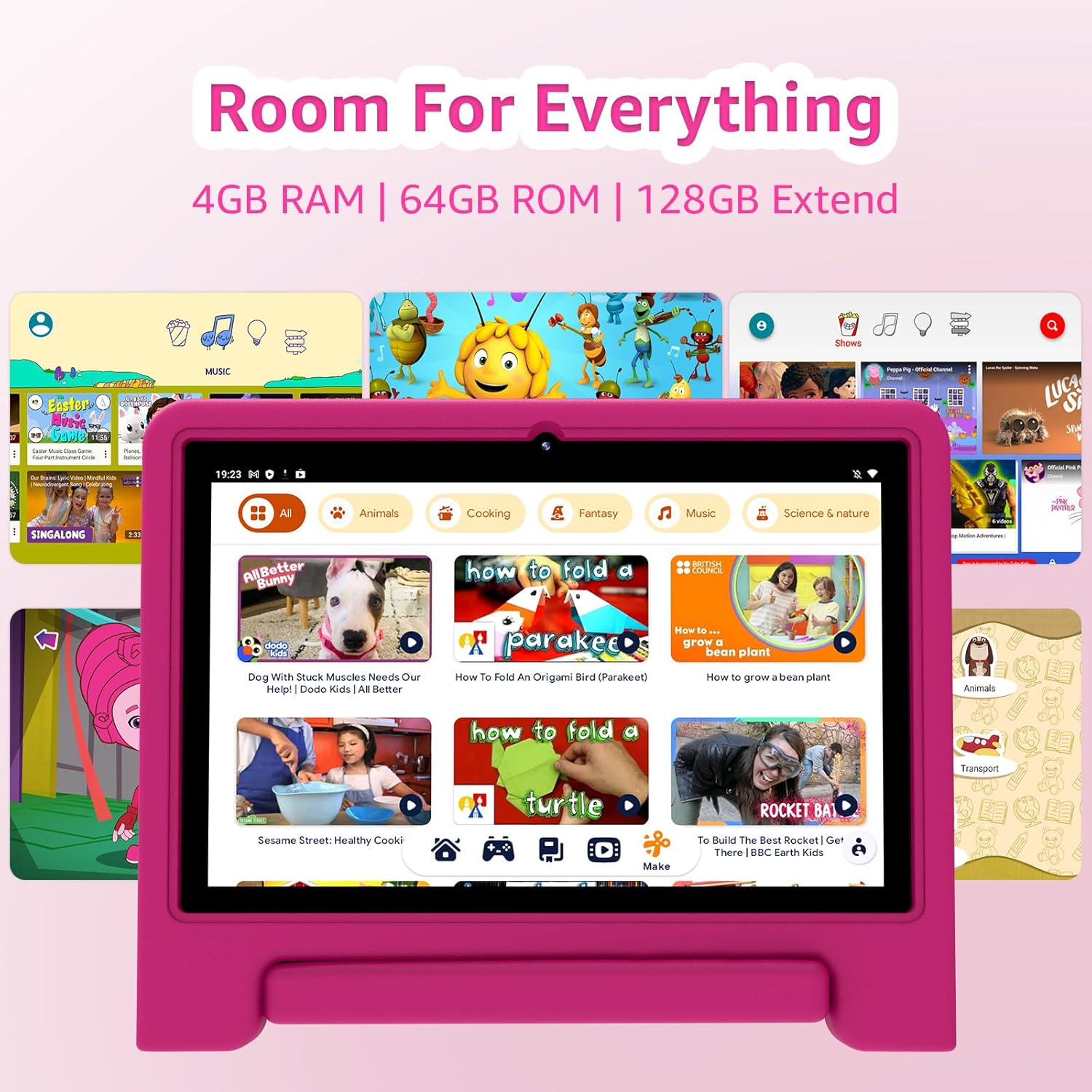 Apolosign Kids Tablet 10 Inch Tablet for Kids, Learning Tablet with Android 13, Wifi, BT5.0, Dual Camera, Pre-Installed Educational App, Parental Control, Shockproof Case for Boys Girls(Pink) image number 4