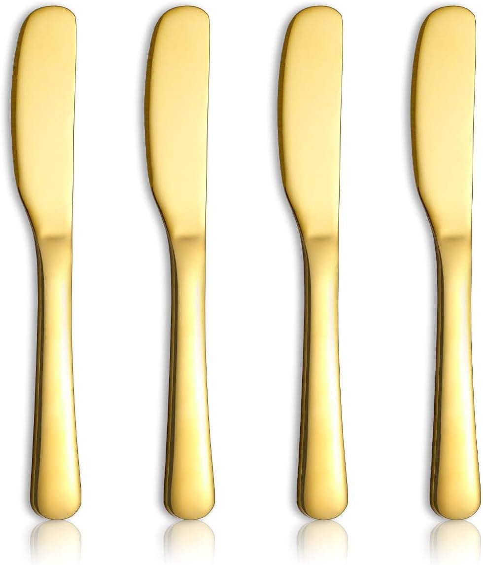 Homquen Stainless Steel Butter Knife, Gold Butter Knife,Butter Application Knife Can Be Used in Kitchen, Dining Set, Kitchen Gadgets, 4 Pieces Set