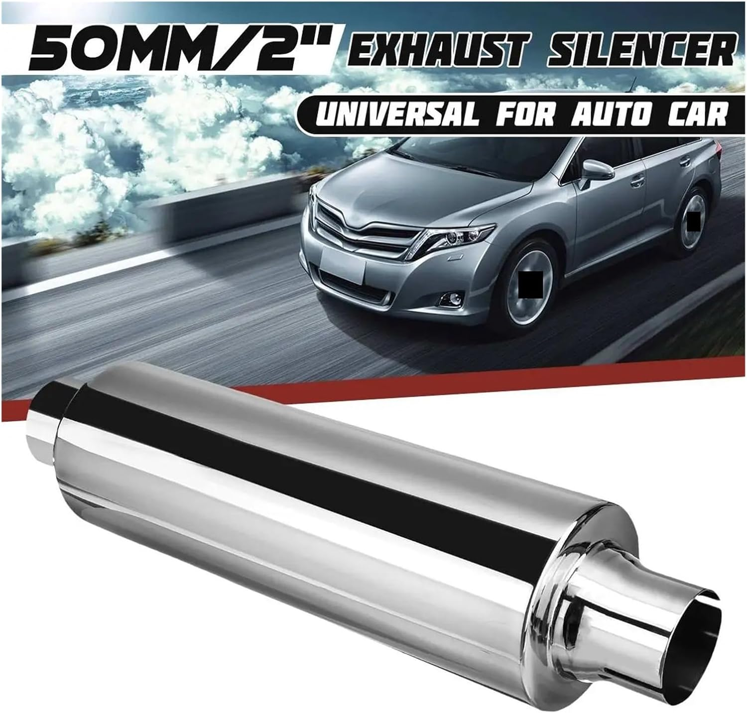 1X Universal 2" 50Mm Car Resonator Exhaust Tip Muffler Stainless Steel Muffler Tip Exhaust Tail Tube Silencer 16Inch Long image number 2