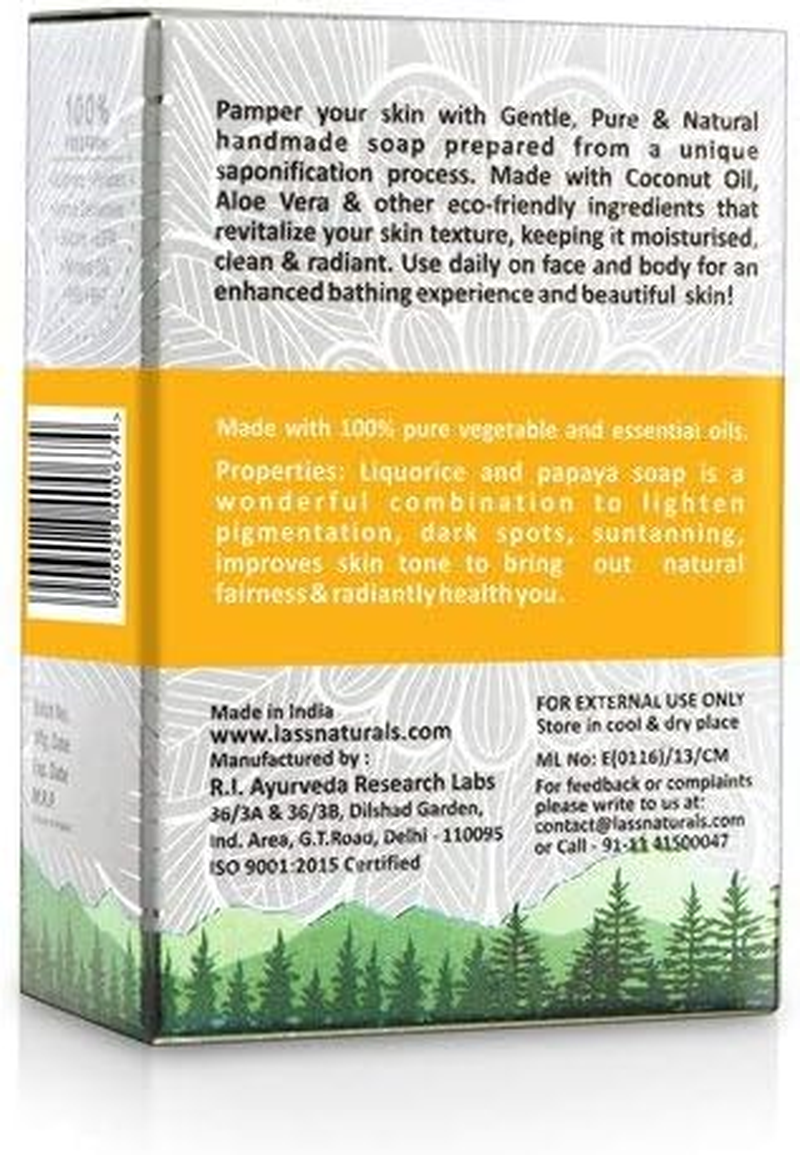 Lass Naturals Papaya & Liquorice Handmade Soap � Aromatic Soap with Essential Oils, 125 G � Skin Care (Pack of 3) image number 3