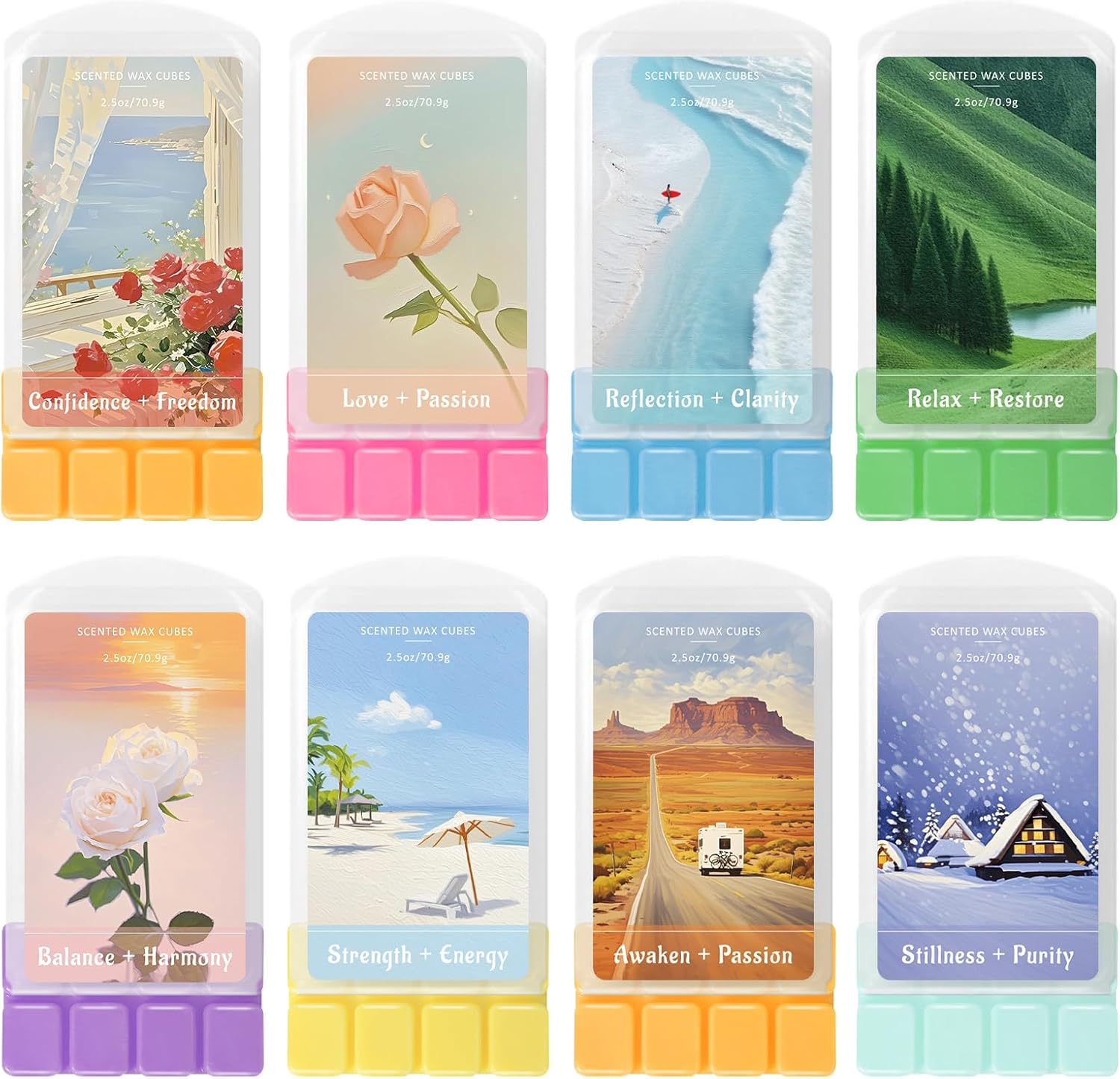 Scented Wax Melts, Wax Melts Wax Cubes, Soy Wax Cubes for Warmer, Wax Melts Set, Ocean Breeze, Fresh Linen, Bohemia Forest, Winds in Summer (4 X 2.5Oz)