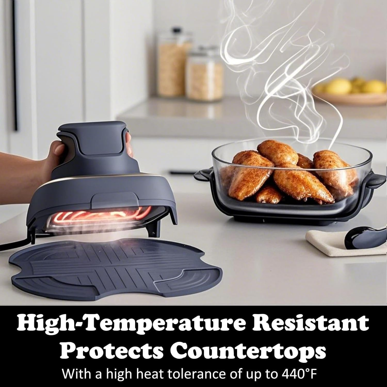 Tailored Ninja Crispi Powerpod Silicone Trivet &ndash; Hot Pads for Ninja Crispi Glass Air Fryer Accessories, Heat-Resistant, Non-Slip, Protection for Countertop, Fit Ninja FN101GY | FN101SG | FN101ST image number 3