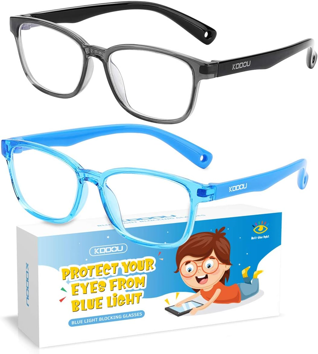 2 Pack Blue Light Blocking Glasses for Kids Ages 3-10, Computer Video Gaming Bluelight Blocker Glasses for Girls & Boys, anti Blue Light & Eyestrain & Headache (Black+ Blue) image number 1
