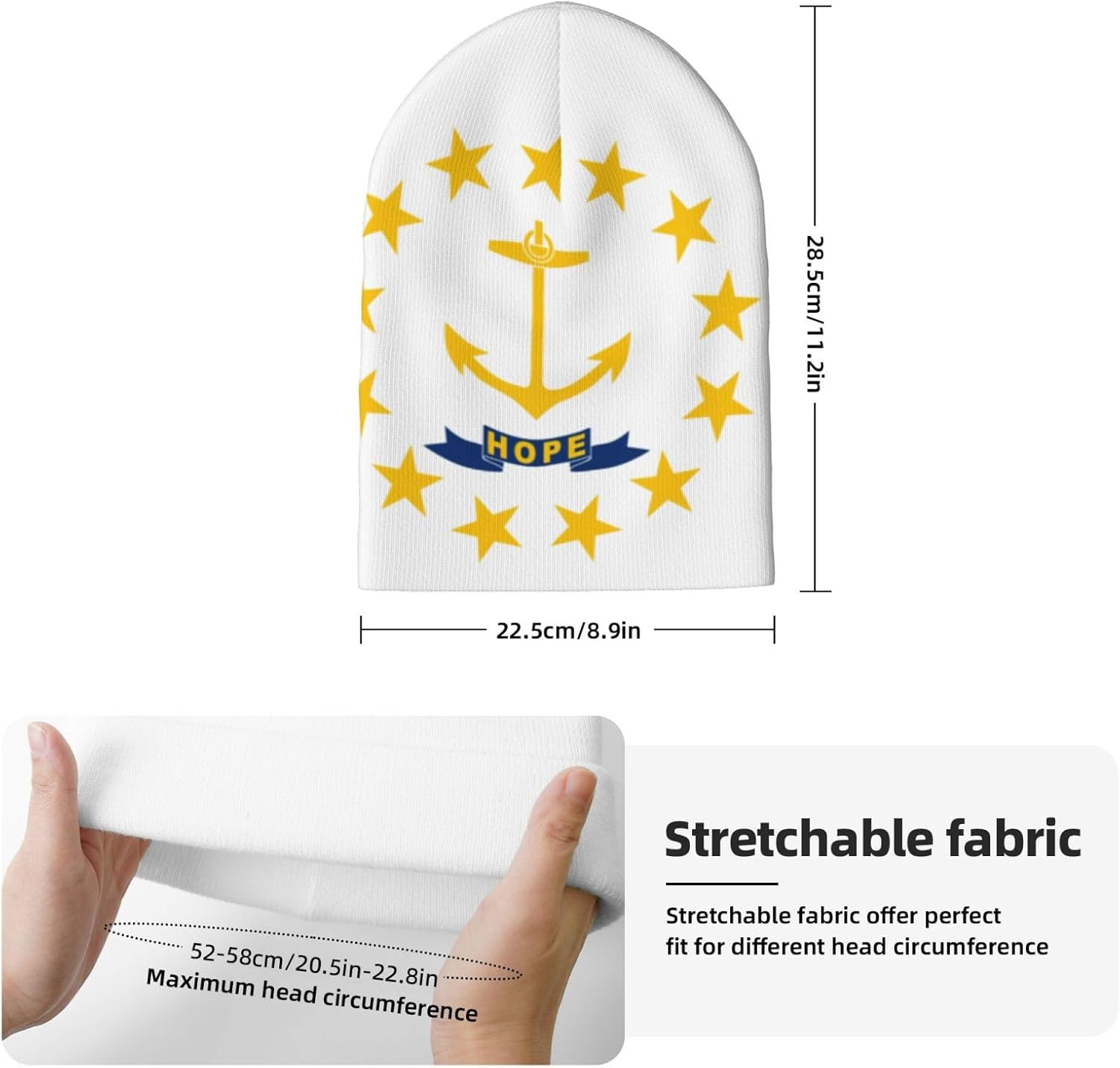 Edwal Rhode Island State Flag Print Womens Knit Beanie Hat Warm Winter Hats for Women Men Soft Cuffed Beanie Hat Unisex Black, Black, One Size image number 3