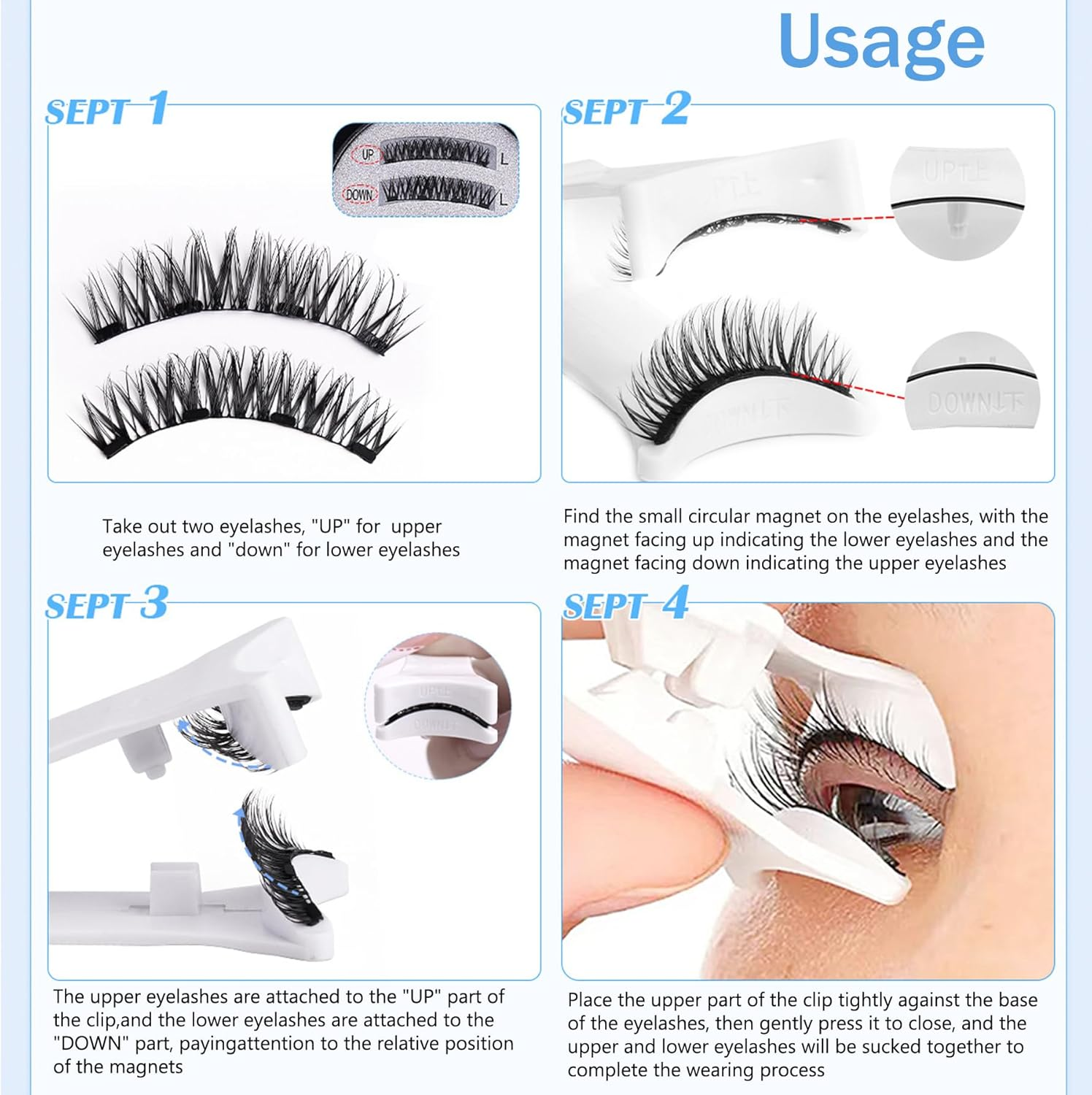Magnetic Eyelashes Kit with Applicator &ndash; 2 Pair Reusable Natural Look Lashes for Beginners, Full Strip Lash Set with V-Shaped Magnetic Tweezer Tool image number 5