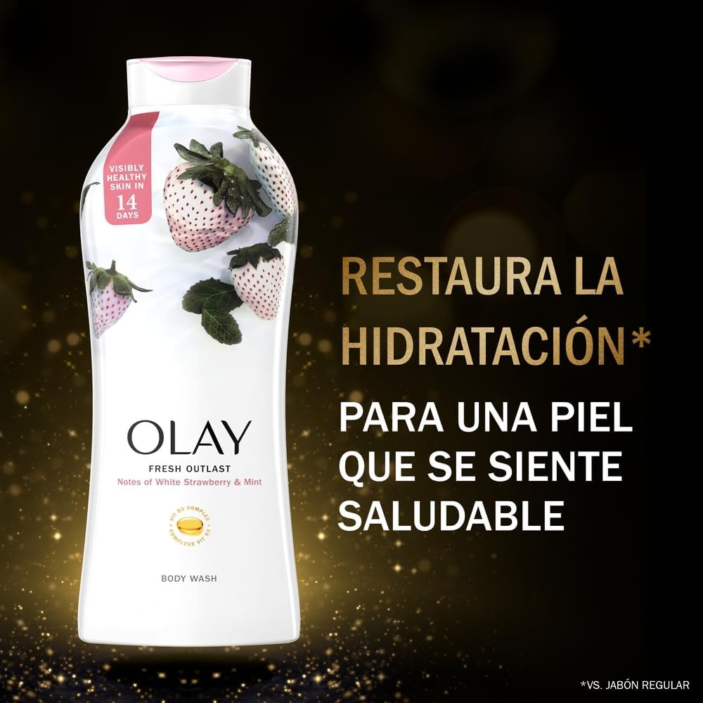 Olay, Fresh Outlast Body Wash, Cooling White Strawberry & Mint, 22 Fl Oz (650 Ml)