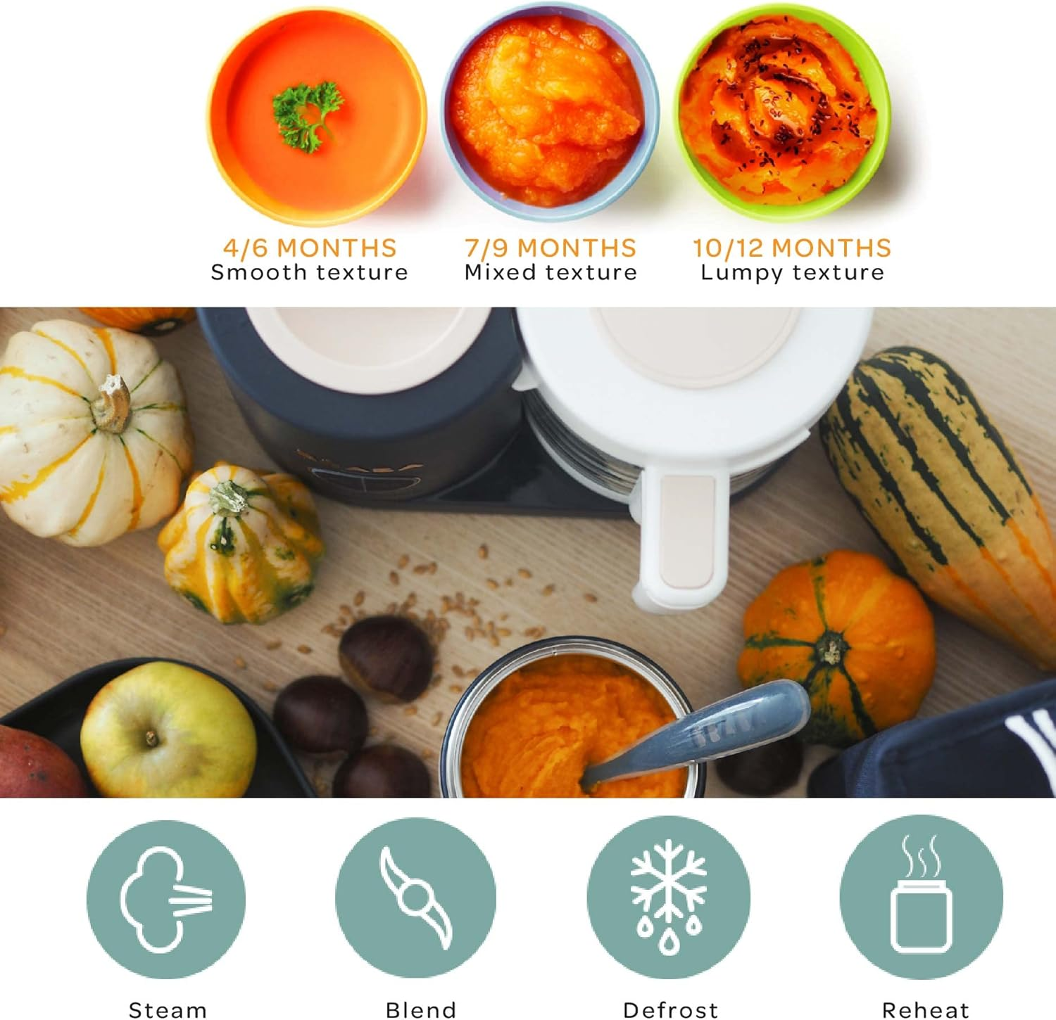 B&Eacute;ABA Babycook Neo, Night Blue - White image number 2