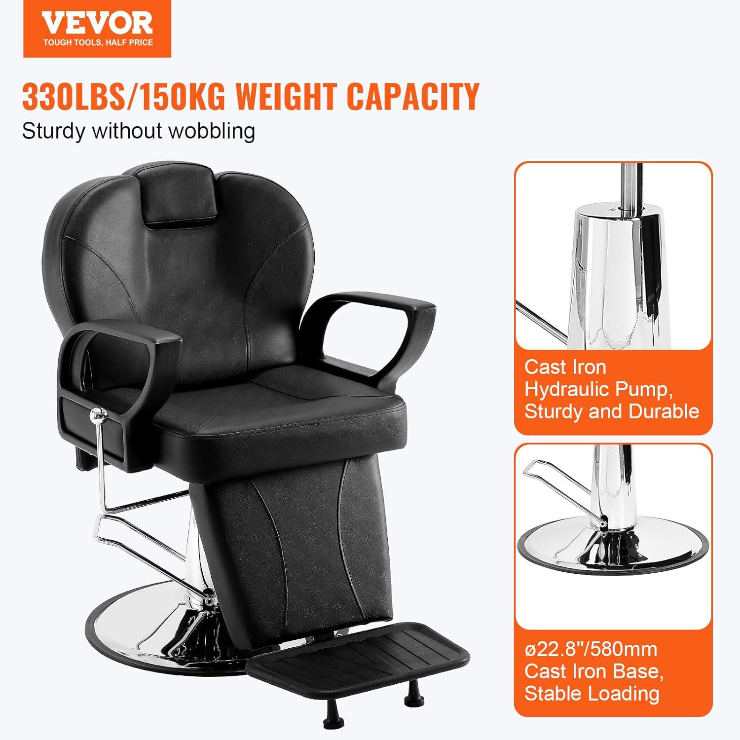 VEVOR Salon Chair, Hydraulic Recliner Barber Chair for Hair Stylist, 360 Degrees Swivel 90&deg;-130&deg; Reclining Salon Chair for Beauty Spa Shampoo, Max Load Weight 330 Lbs, Black image number 1