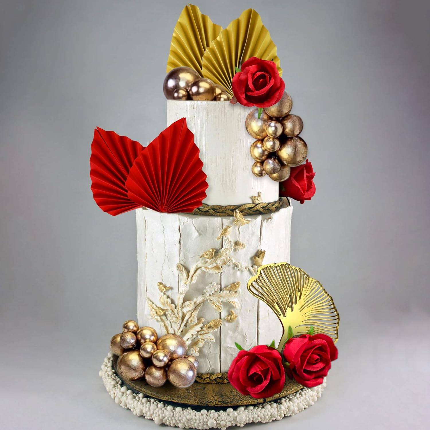 Jevenis Red Rose Cake Decoration Queen Lady in Red Cake Topper Gold Leaves Cake Decoration for Wedding Birthday Bridal Shower Engagement Baby Shower