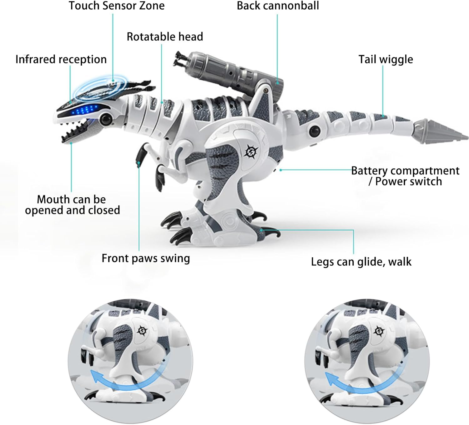 Spobot Remote Control Dinosaur Smart Wildlife RC Robot Electronic Pets, Interactive Intelligent Touching Robotic Walking Dancing Singing Dinosaur Toy with Shooting Mode for Kids image number 1