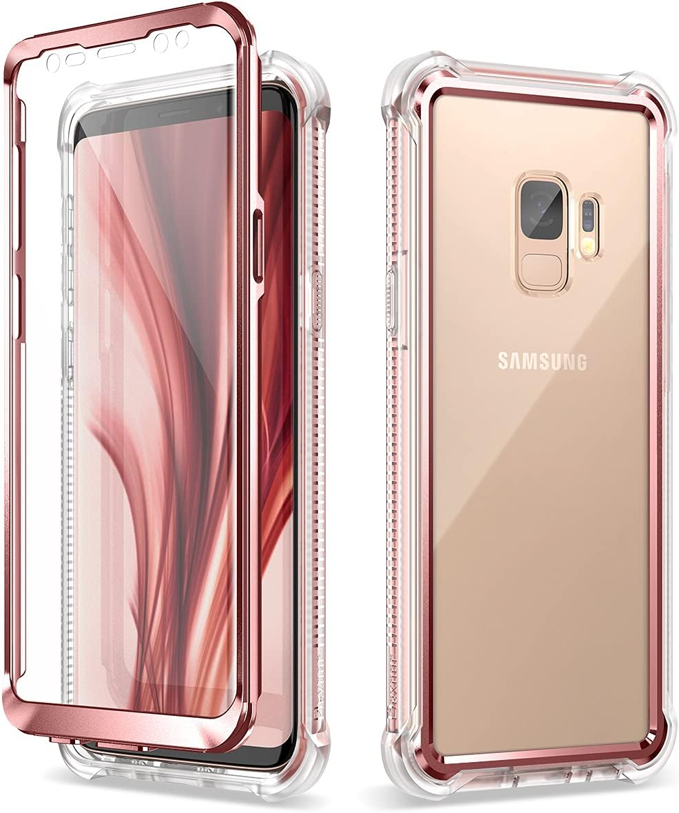 Dexnor Case for Samsung Galaxy S9 360 Full Body 3 Layers Protection Cover Shockproof Bumper Crystal Clear Slim Anti-Scratch Back Panel with Built-In Screen Protector - Black